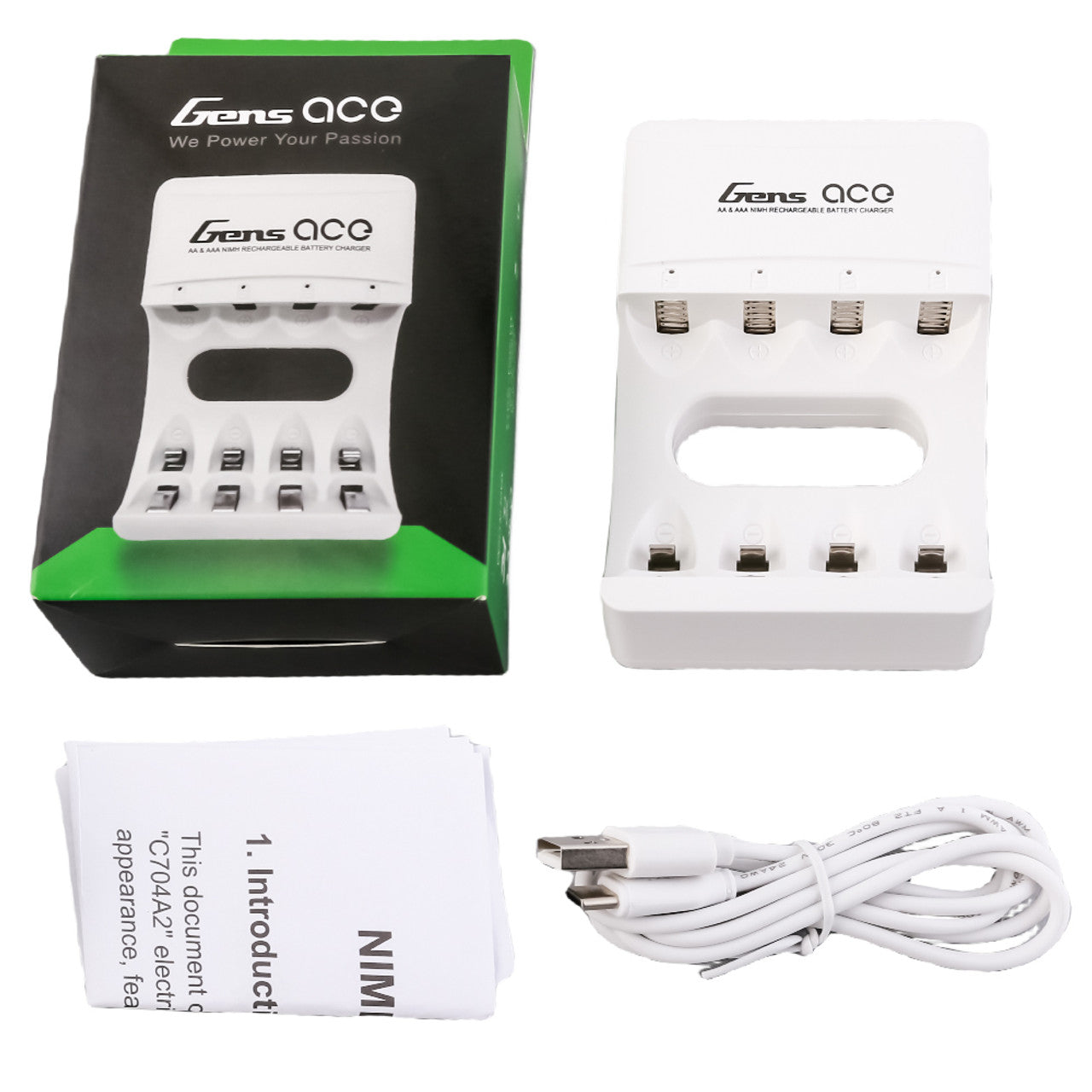 Gens Ace chargeur piles AA AAA Ni-MH USB 4 slots