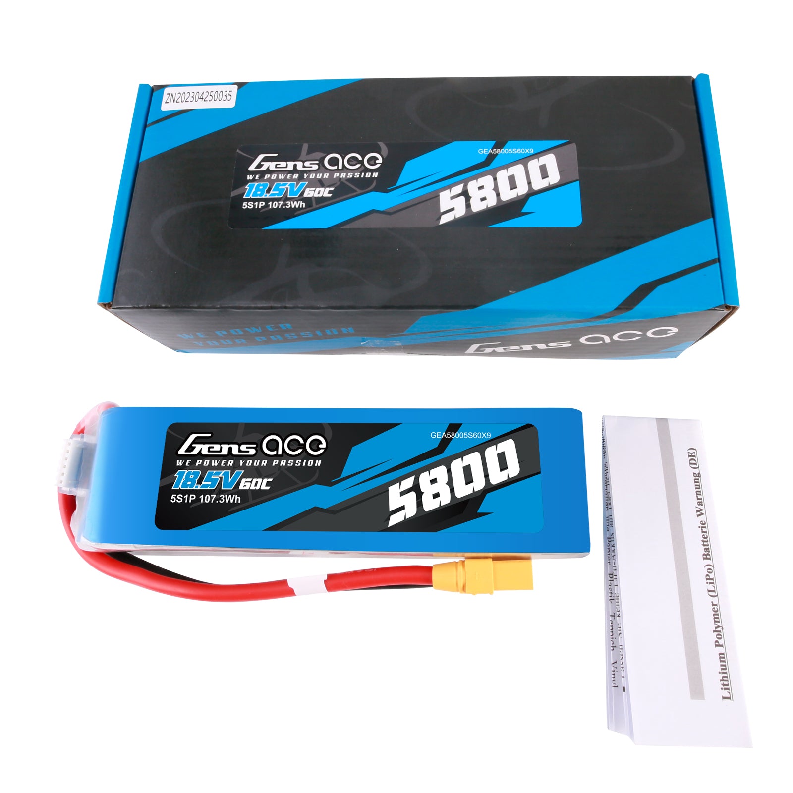 Gens Ace 5800mAh 5S 60C batterie LiPo XT90 18,5V