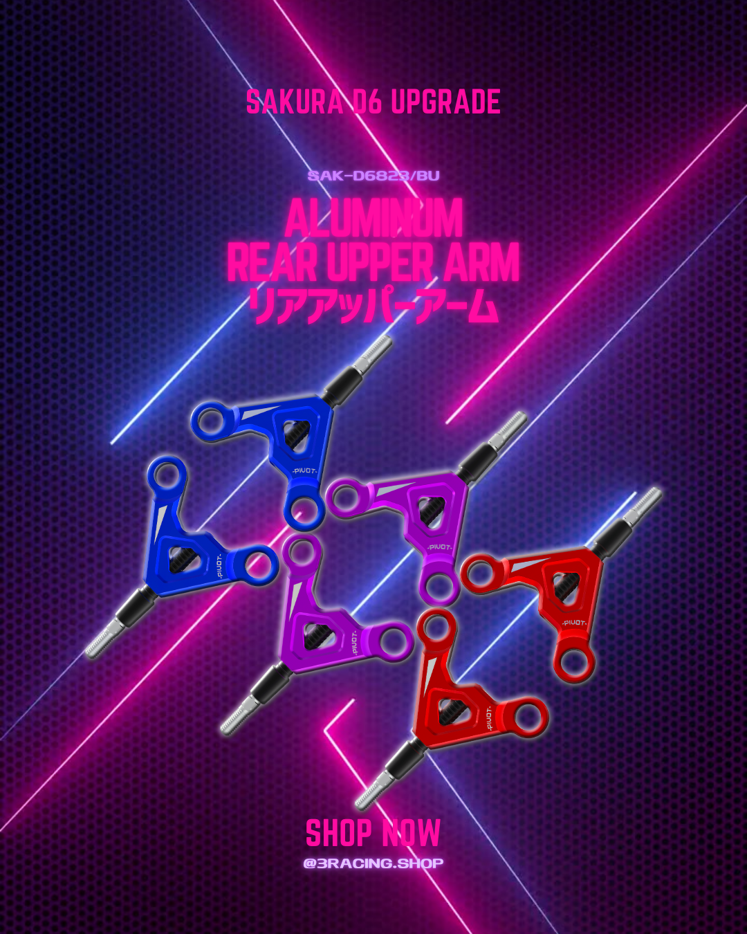 3RACING Auper D6 SAK-D6823 Bras Supérieur Arrière Alu Bleu