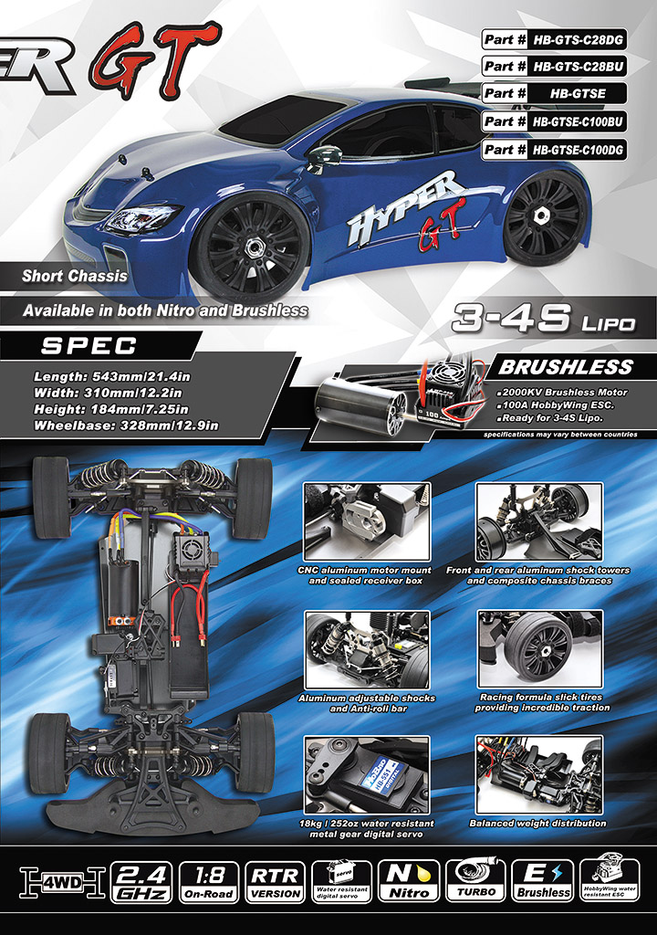 Hobao Hyper GTSE HB-GTSE Piste RC 1/8 ARR châssis court