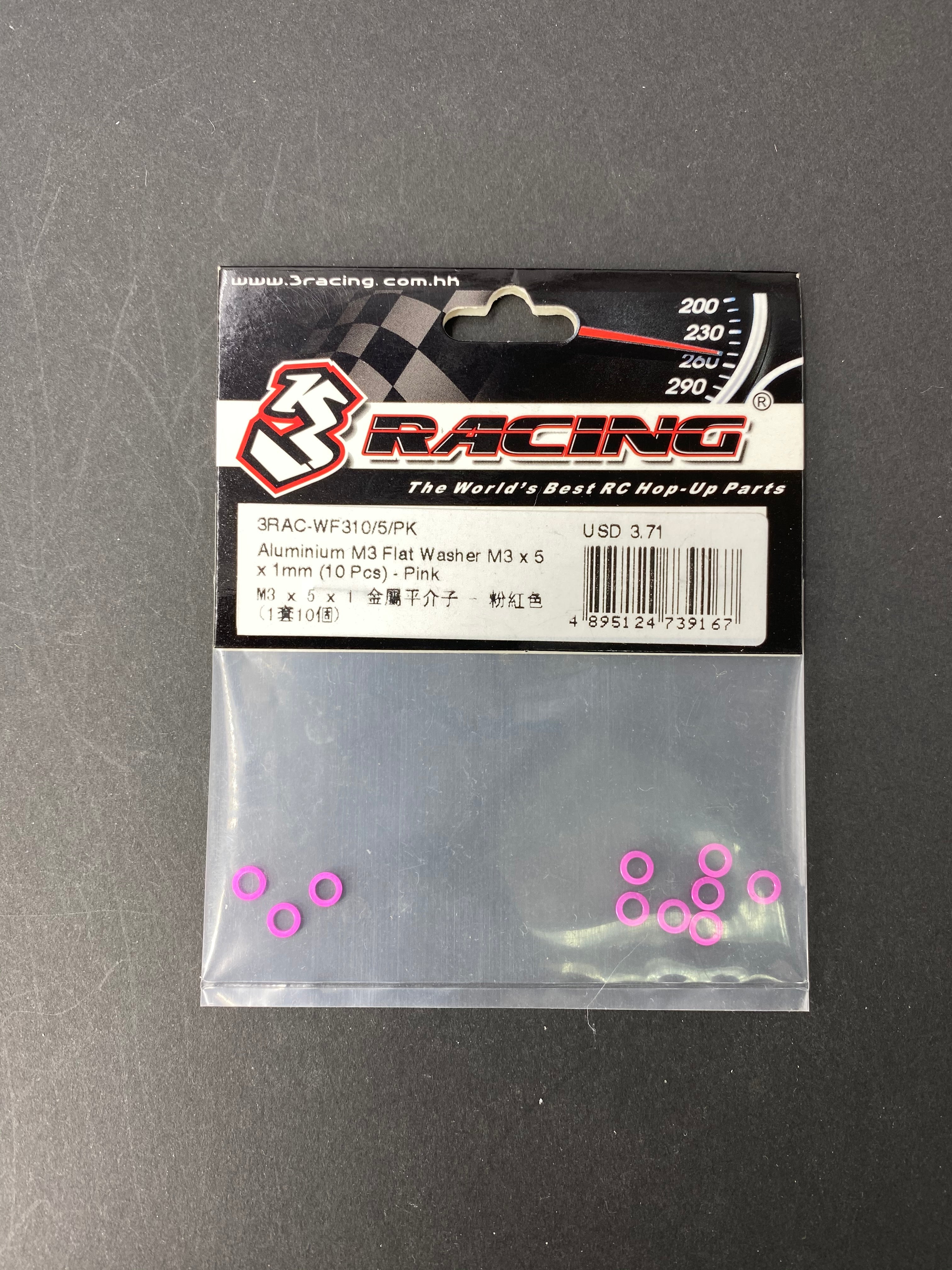 3Racing Parts rondelles alu M3x5 rose 1mm x10