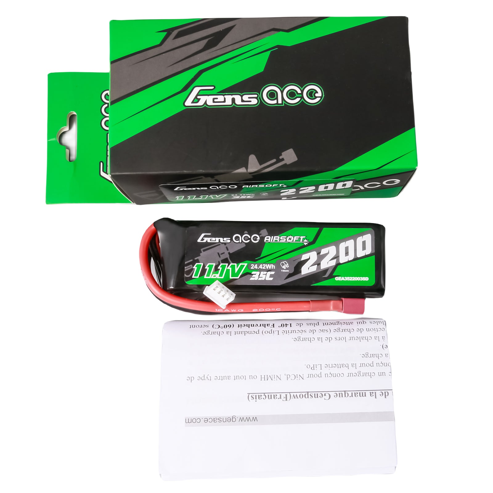 Gens Ace Airsoft 2200mAh 3S 35C batterie Lipo Deans