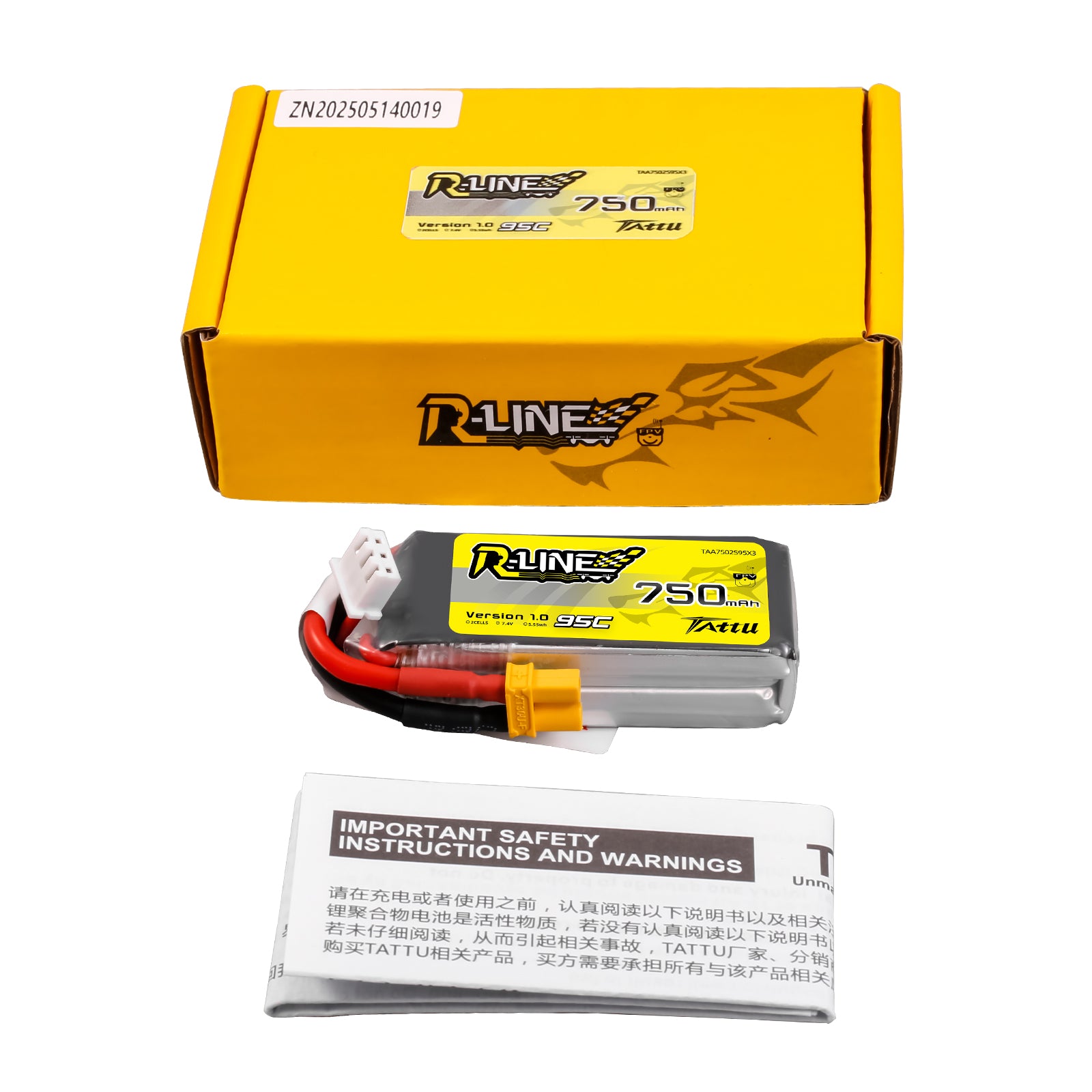 Tattu R-Line 750mAh 2S 95C batterie LiPo XT30
