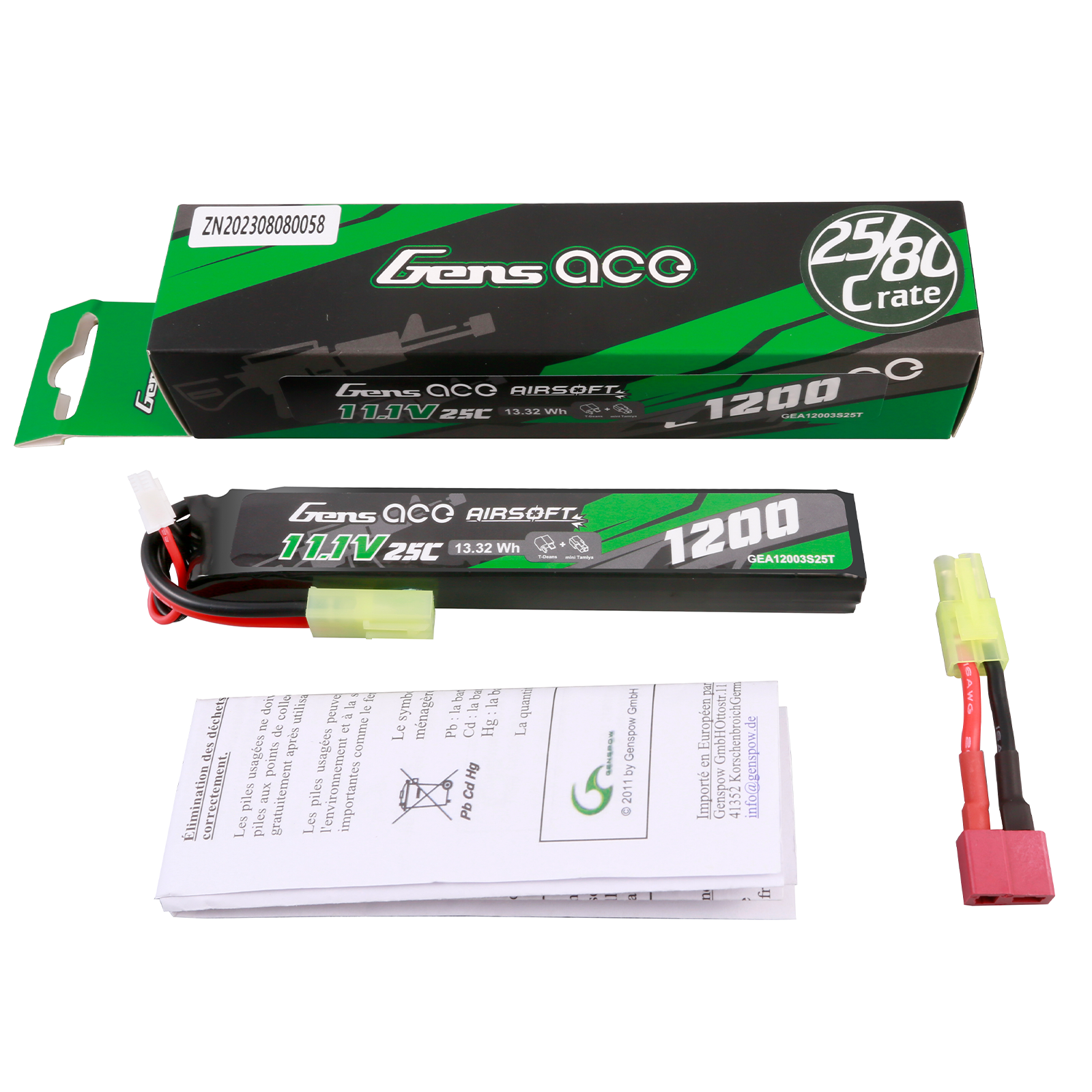 Gens Ace Airsoft 1200mAh 3S batterie lipo Tamiya 11.1V