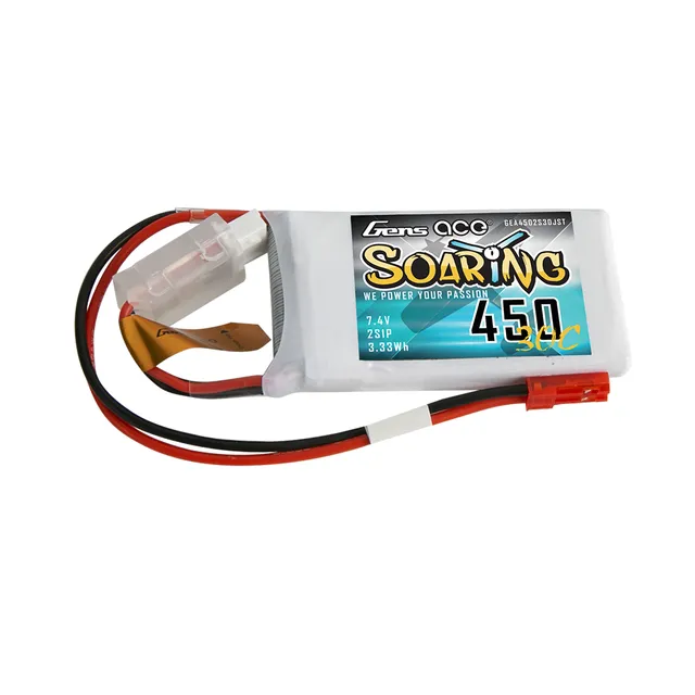 Gens Ace Soaring 450mAh 2S batterie LiPo 30C 7.4V JST