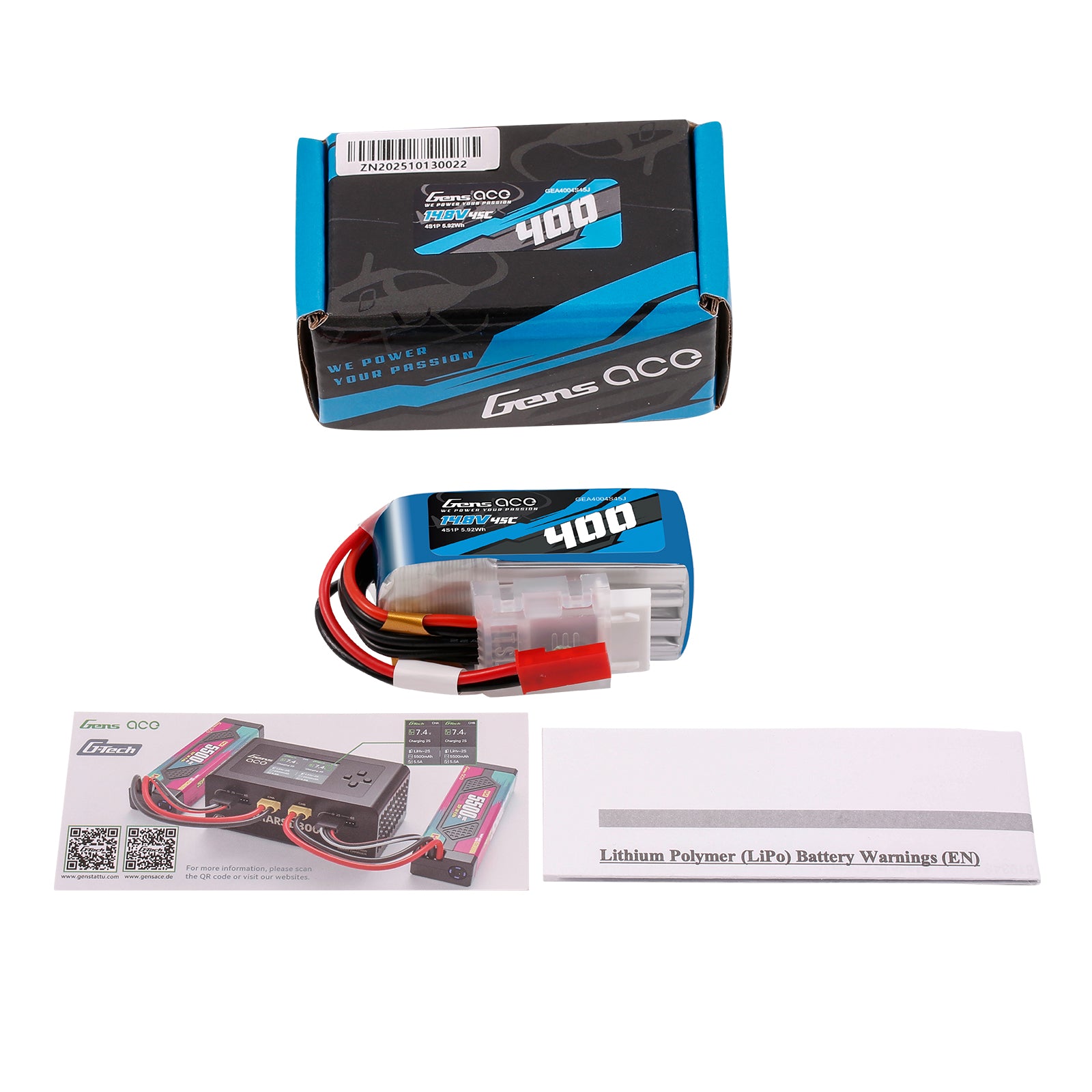 Gens Ace Car Classic 400mAh 4S 45C batterie LiPo 14.8V JST