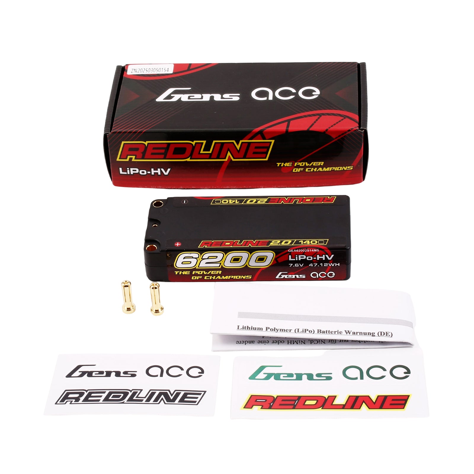 Gens Ace Redline 2.0 6200mAh 2S batterie LiPo 140C 7.6V HV