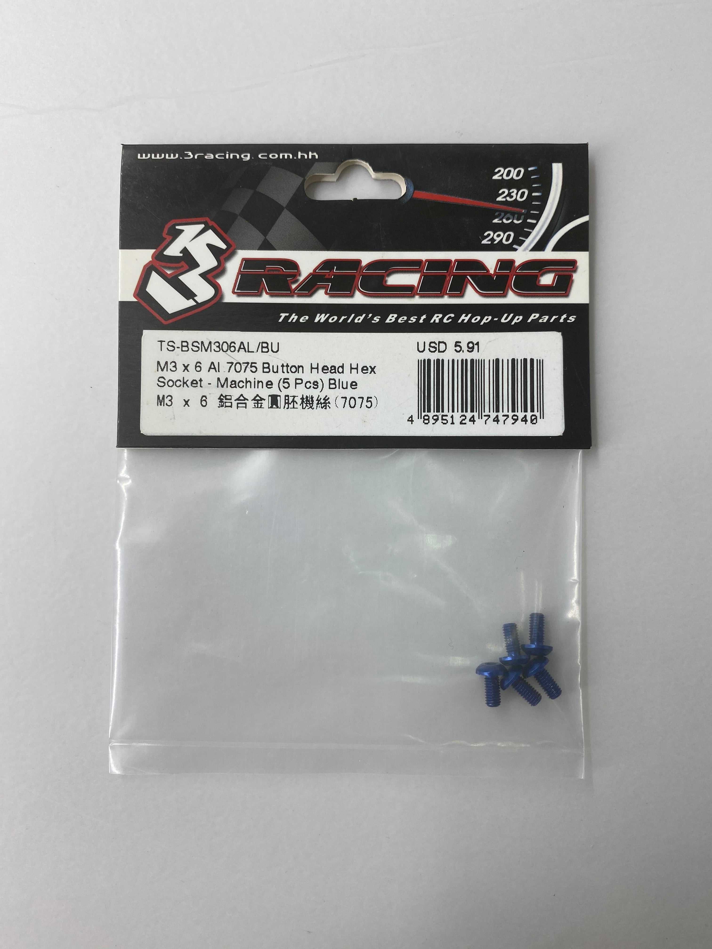 3RACING PARTS M3 AL7075 vis tête bombée 6mm noir