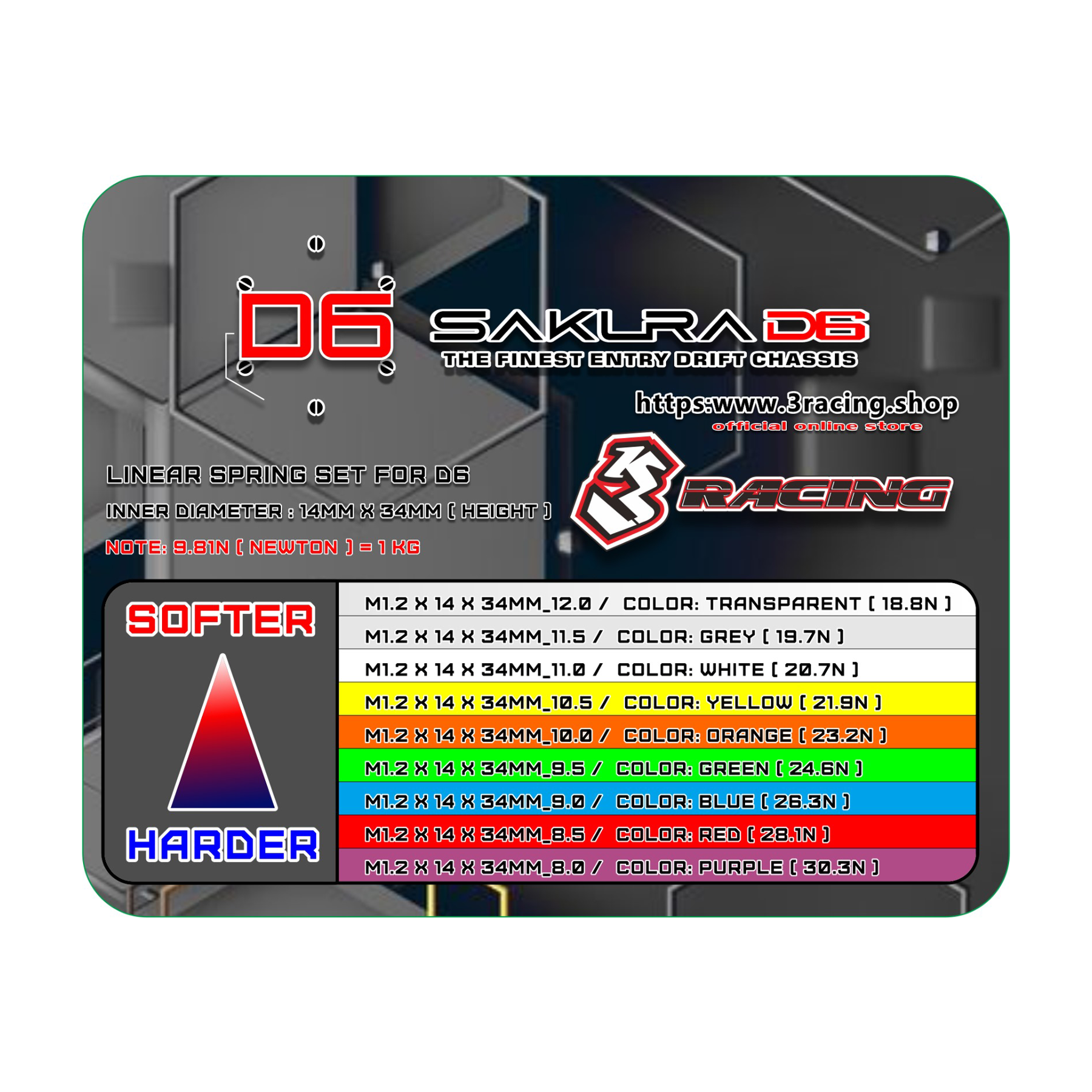 3Racing Sakura SAK-D651 Set Ressorts Amortisseurs D6