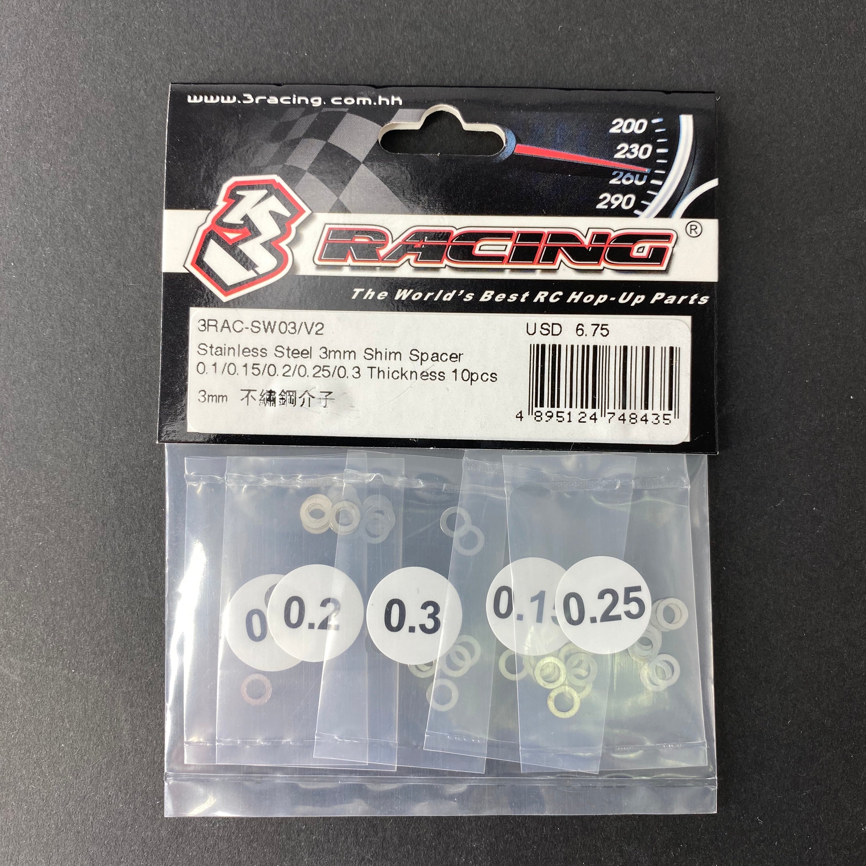 3Racing Parts cales inox 3 mm 0.1-0.3 mm 50 pcs