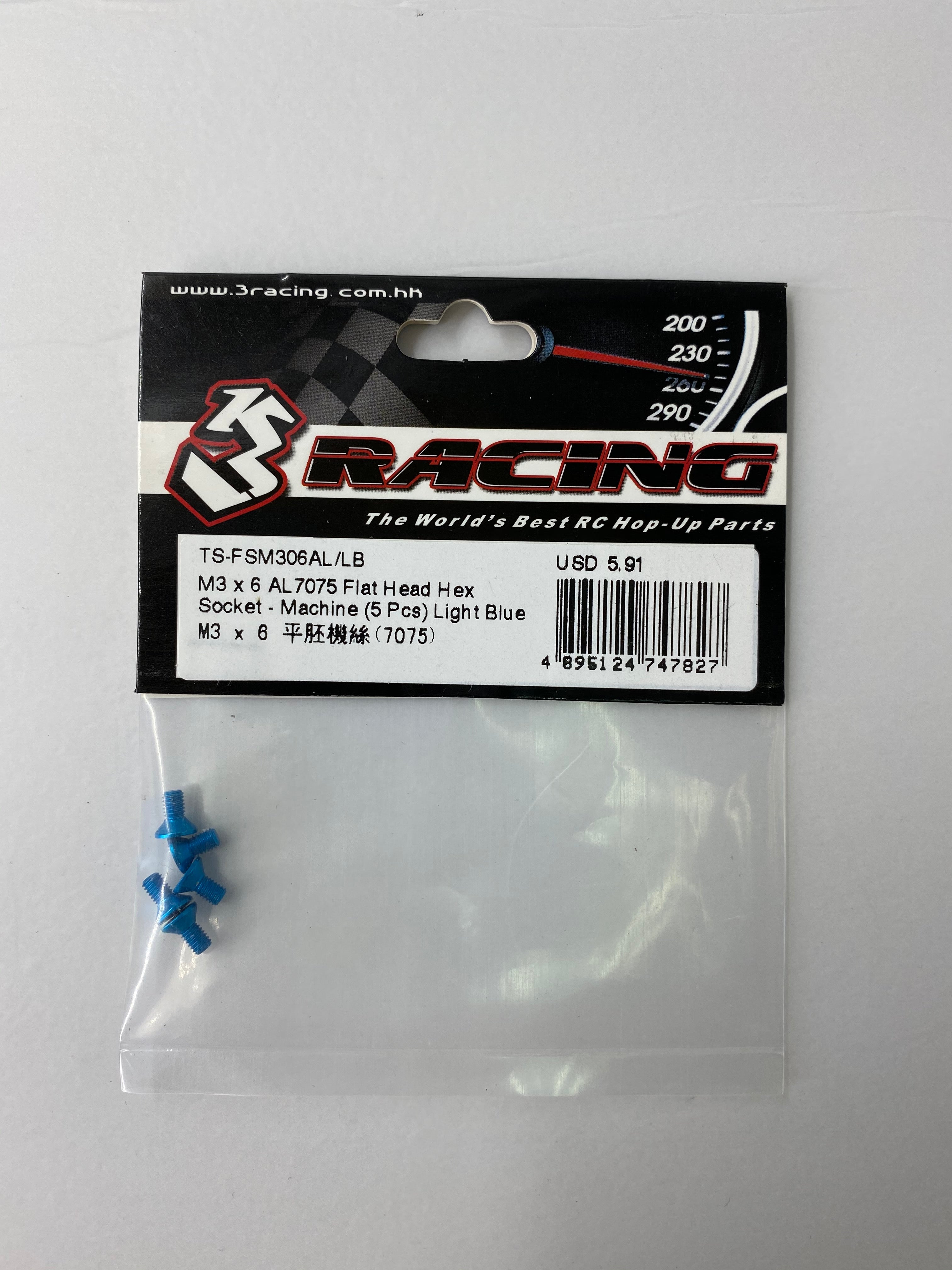 3Racing M3 AL7075 vis alu tête fraisée noire 6mm x5