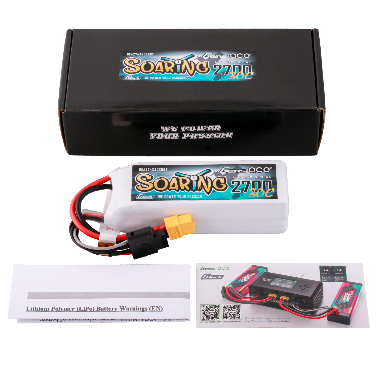 Gens Ace Soaring 2700mAh 4S 30C batterie LiPo 14.8V XT60