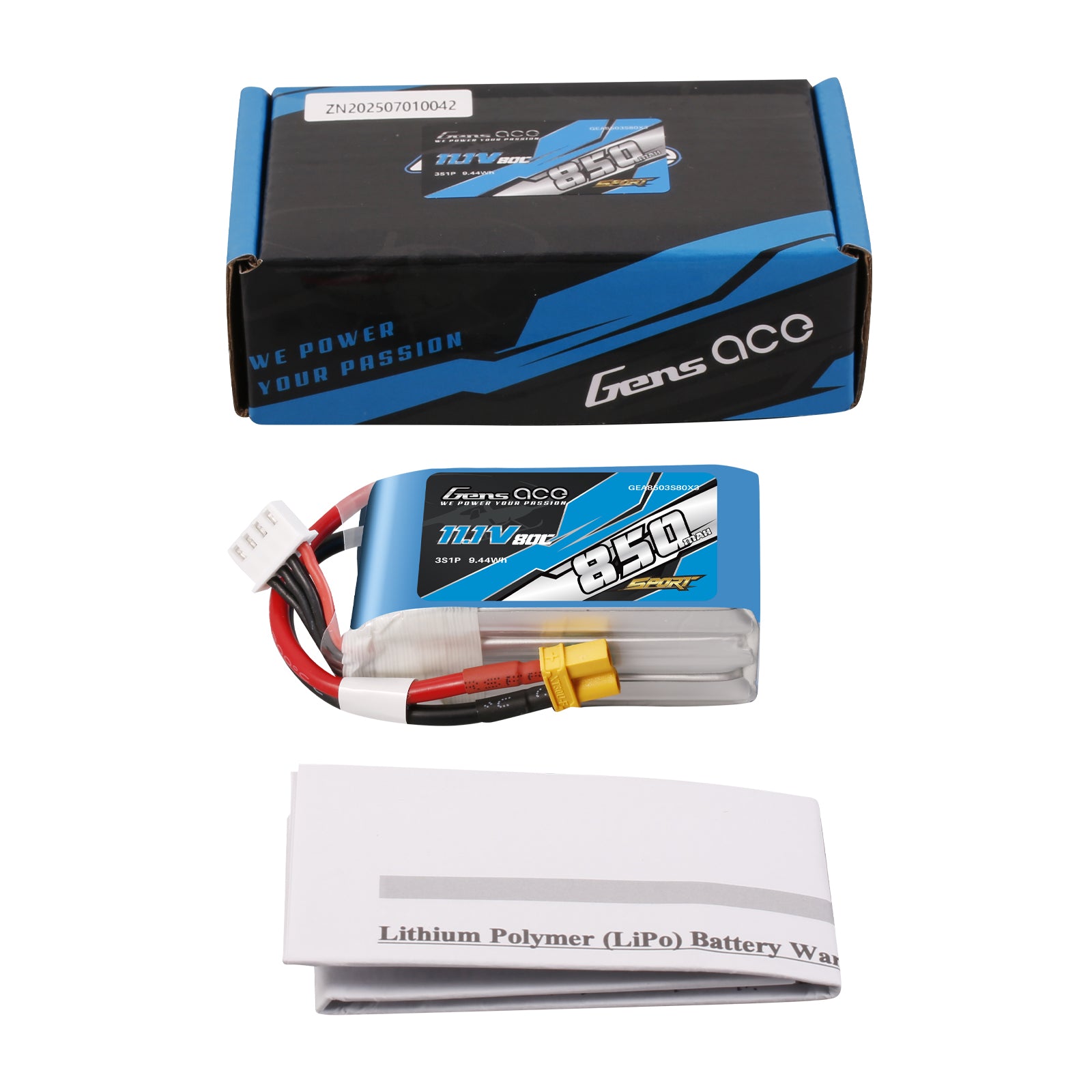 Gens Ace Sport 850mAh 3S 11.1V batterie LiPo 80C XT30