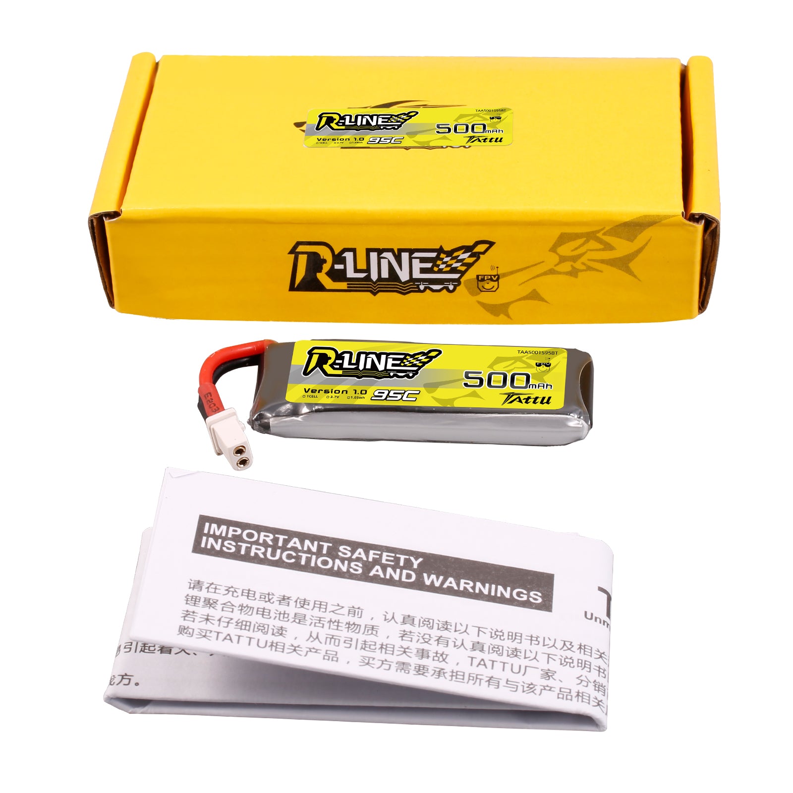 Tattu 500mAh 1S 95C batterie LiPo BT2.0 3,7V R-Line