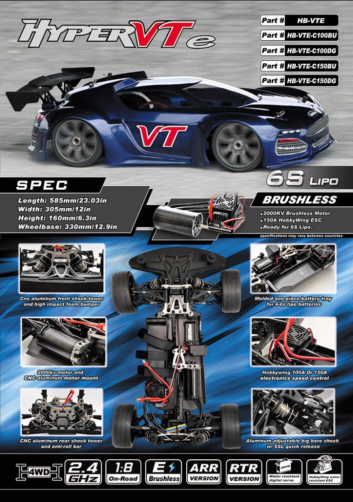 Hobao Hyper VTE HB-VTE-C150BU voiture RC 1/8 bleue RTR