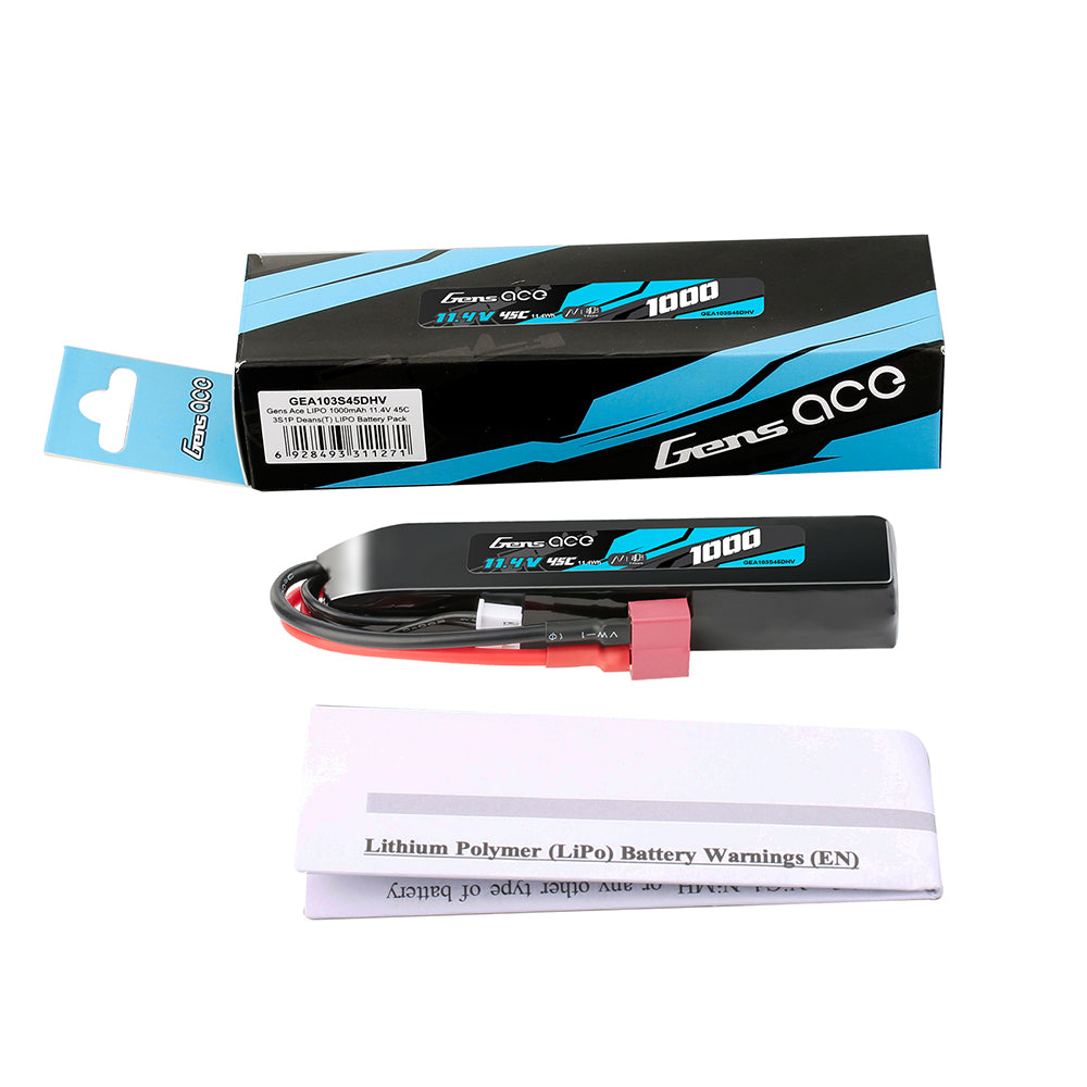 Gens Ace Airsoft 1000mAh 3S 45C batterie LiPo 11.4V HV Deans