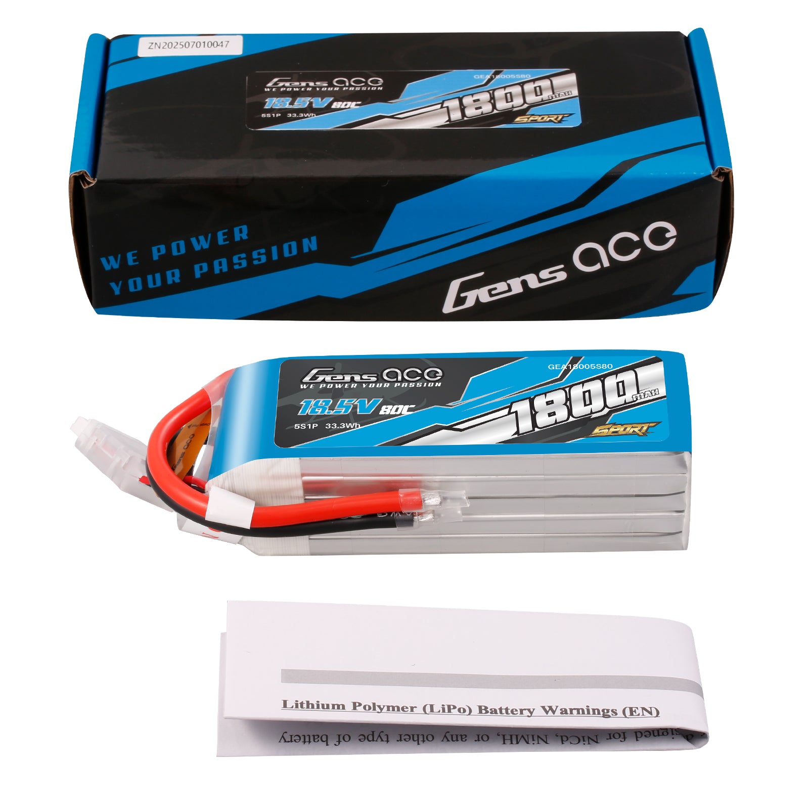Gens Ace Sport 1800mAh 5S batterie LiPo 18.5V 80C F5B