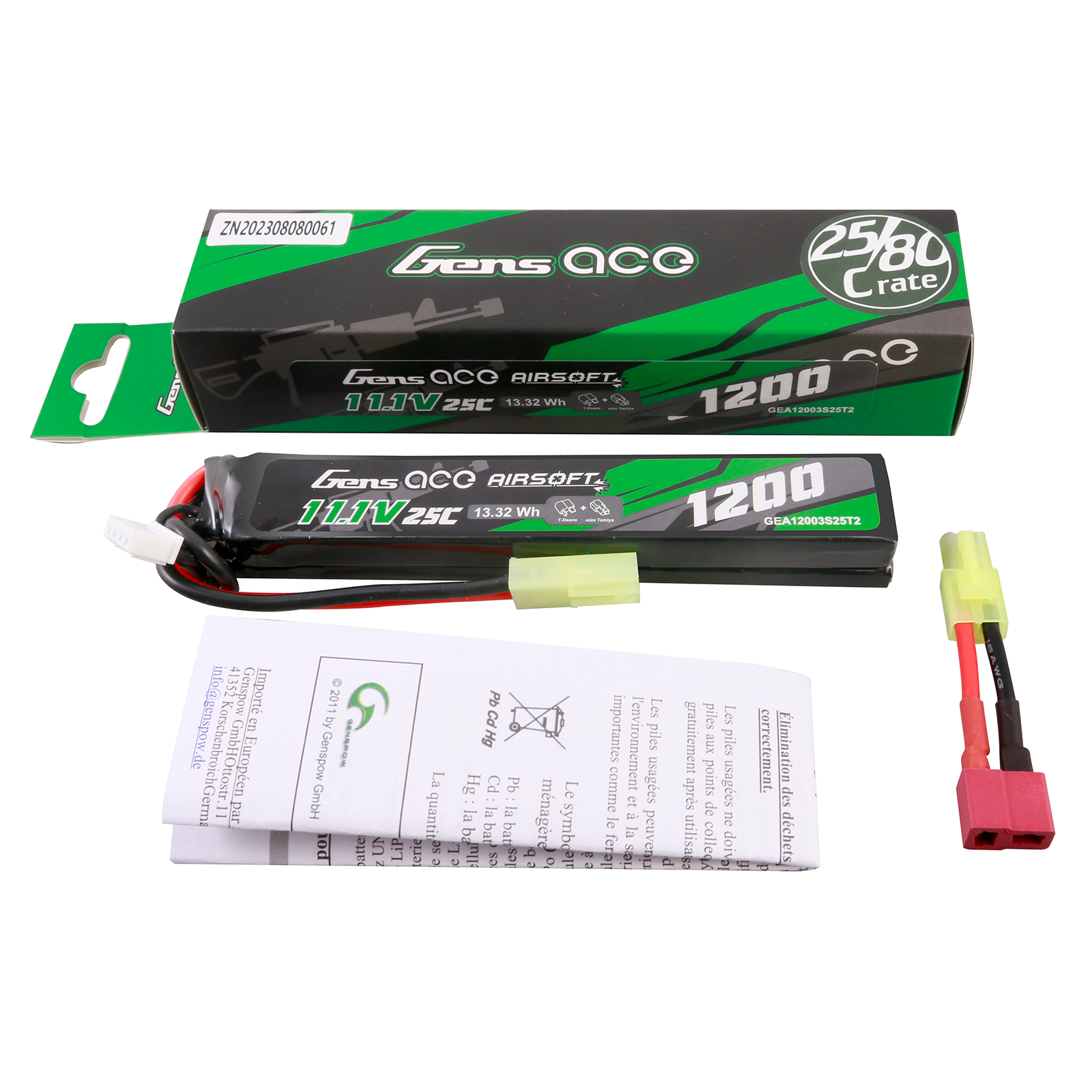 Gens Ace Airsoft 1200mAh 3S 11,1V batterie LiPo Saddle Tamiya