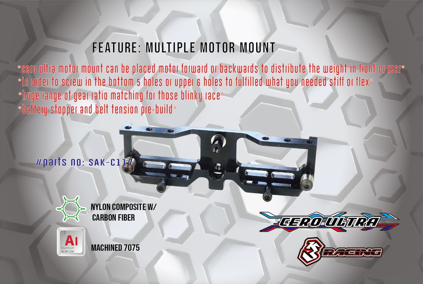 3Racing Cero SAK-C117 support moteur aluminium