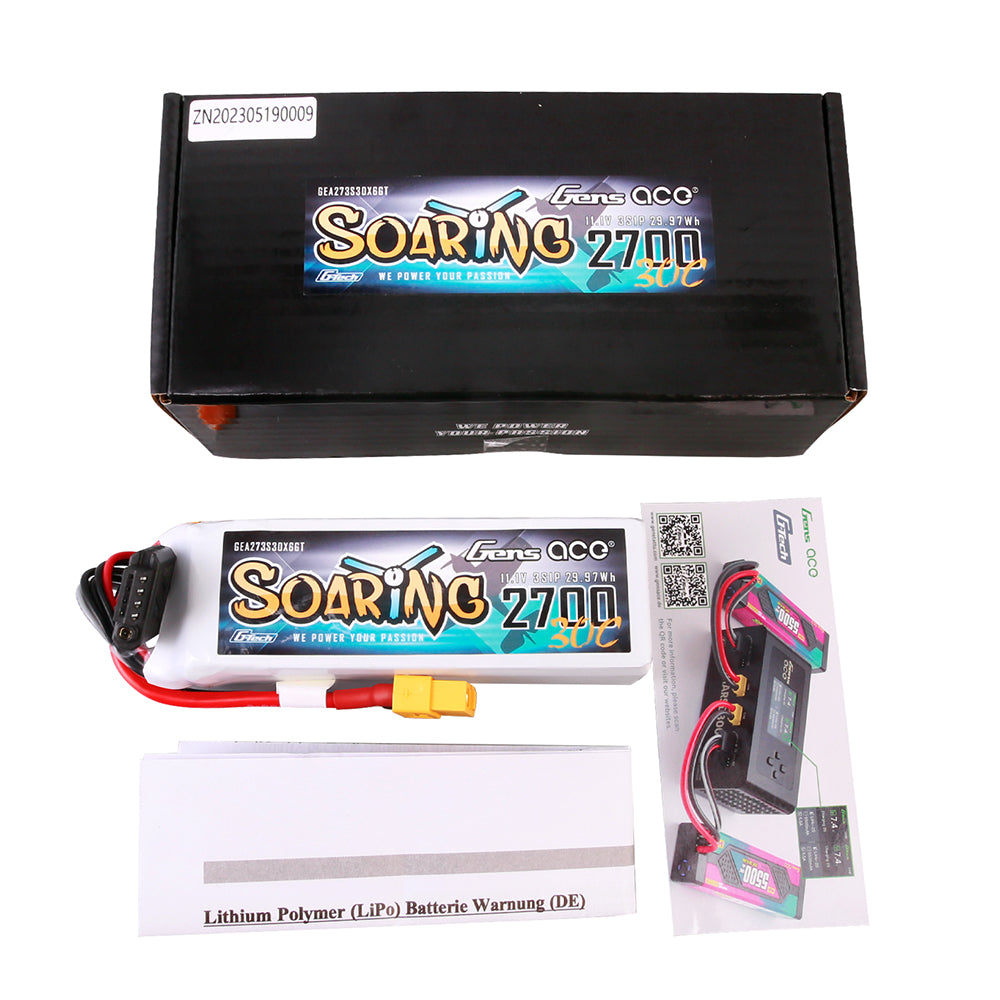 Gens Ace Soaring batterie LiPo 3S 2700mAh XT60 planeur