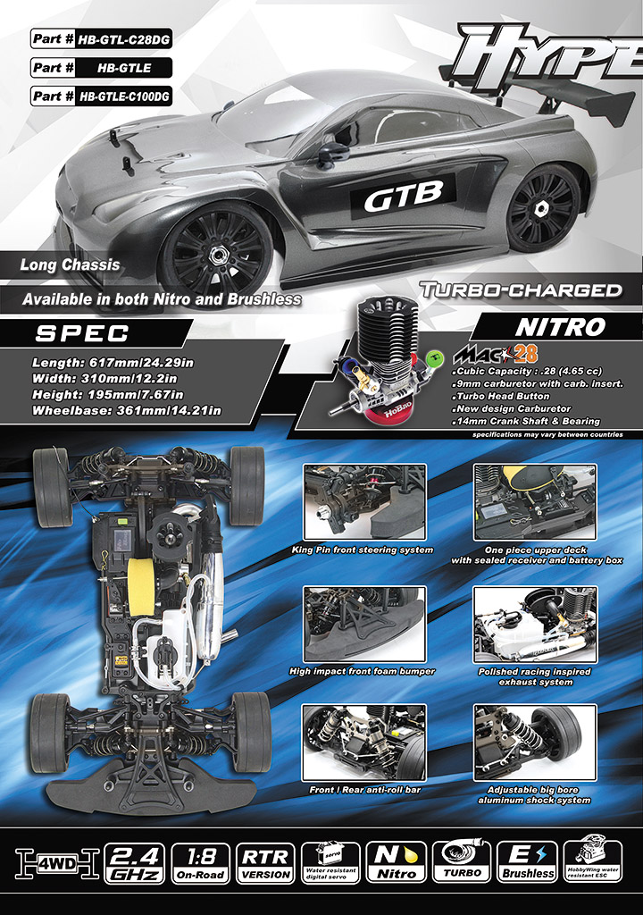 Hobao Hyper GTLE HB-GTLE voiture piste 1/8 châssis long