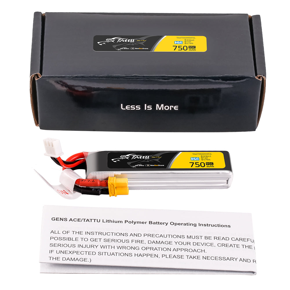 Tattu 750mAh 2S batterie LiPo HV 7.6V 95C XT30 long
