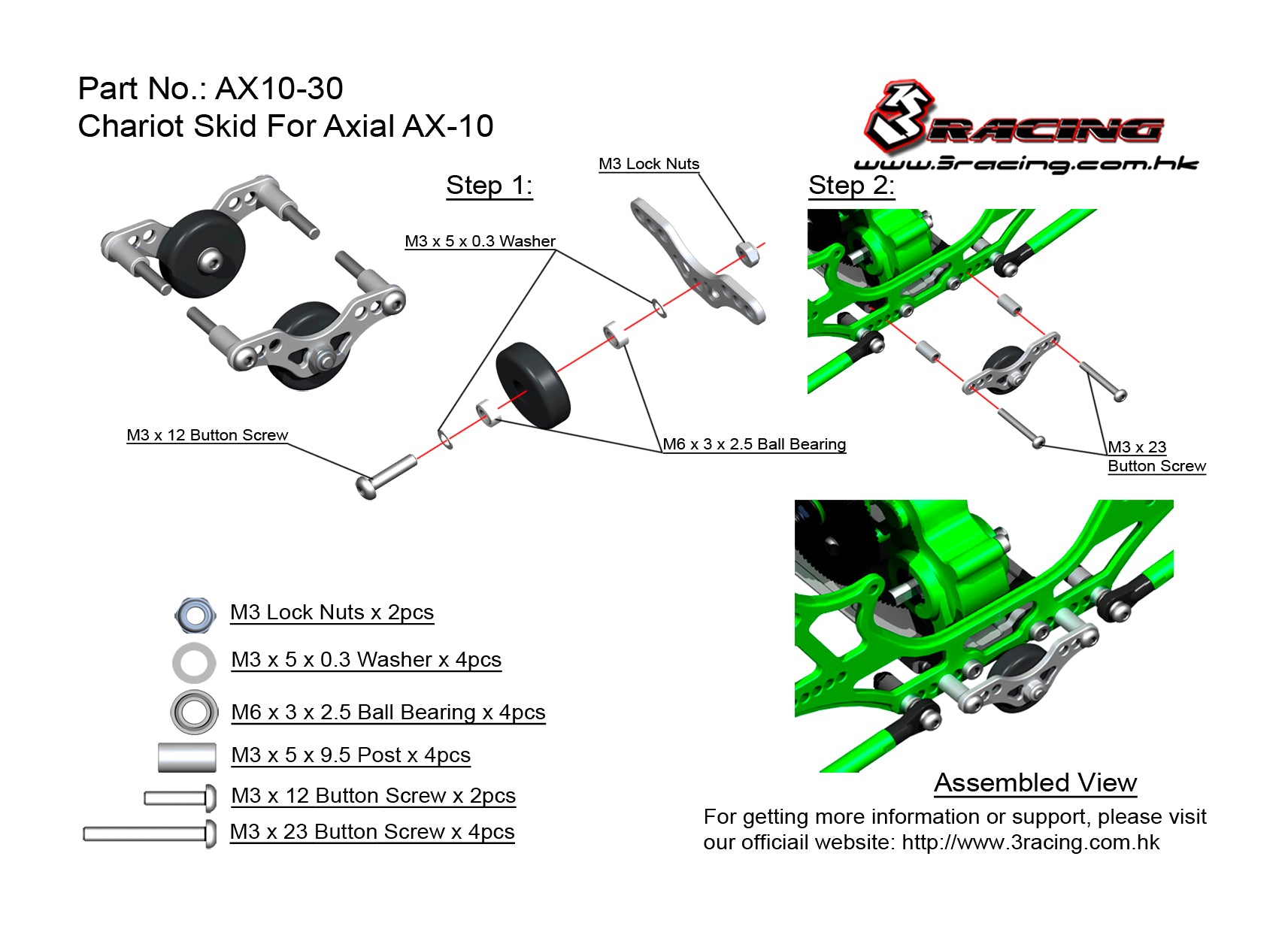 3Racing For Axial AX10-30 skid châssis AX10 Scorpion
