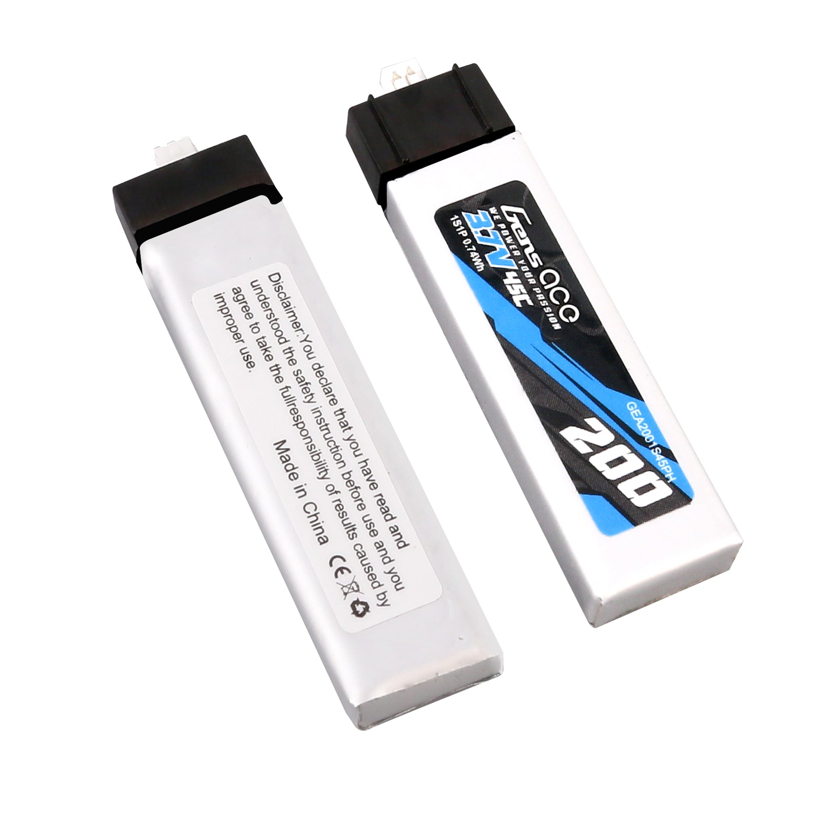 Gens Ace 200mAh 1S 45C 3.7V batterie LiPo Molex lot de 2