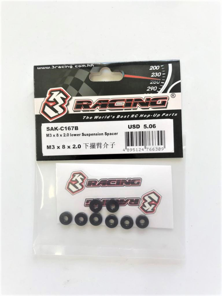 3Racing Cero SAK-C167B cale suspension basse M3x8 2.0mm