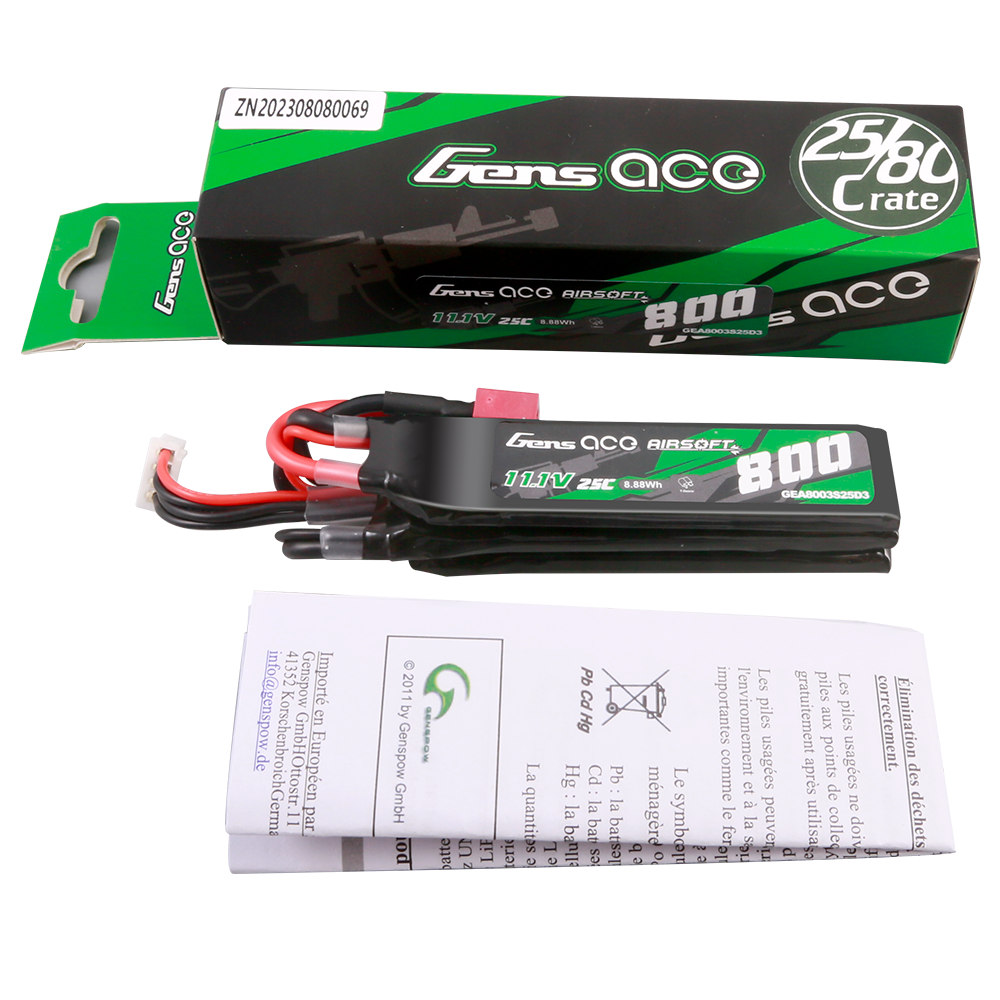 Gens Ace Airsoft 800mAh 3S Batterie Lipo Nunchuck Deans 25C