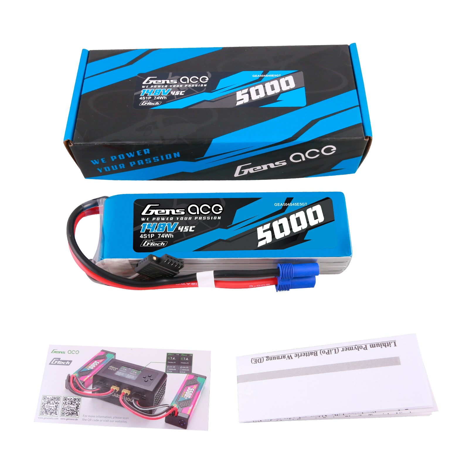 Gens ace 5000mAh 4S batterie RC 14,8V EC5 45C