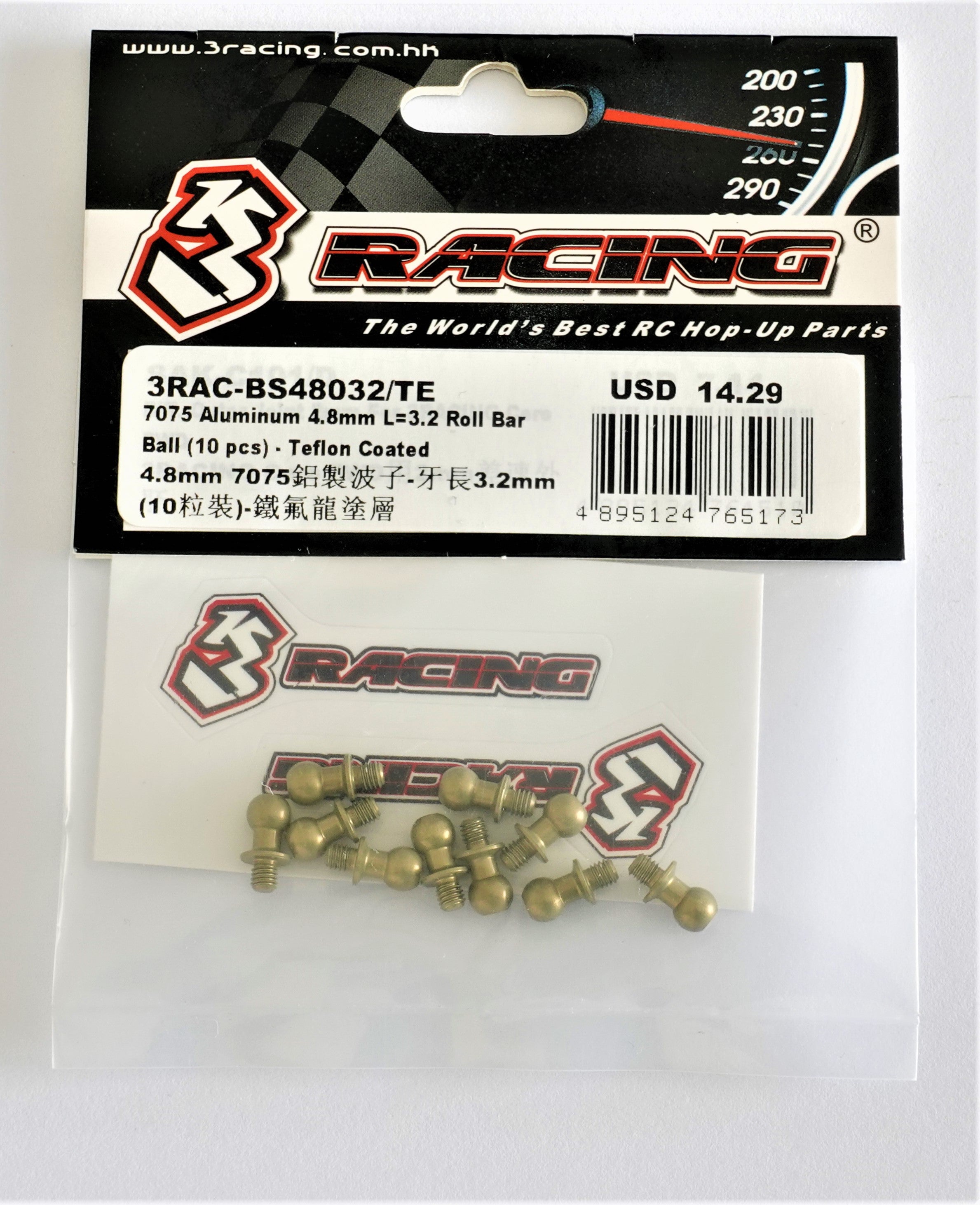 3Racing Parts BS48032/TE Rotule 4.8mm Téflon x10