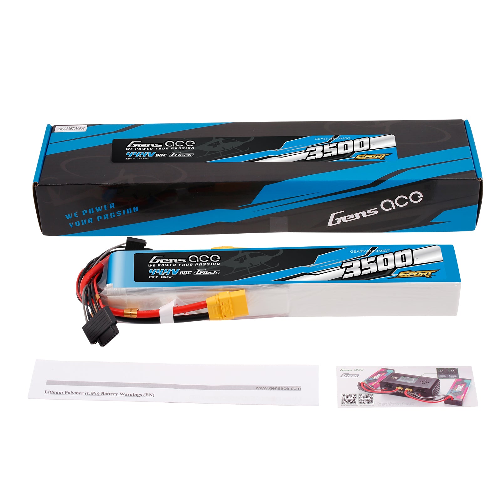 Gens Ace Sport 3500mAh 12S batterie LiPo 44.4V 80C XT90
