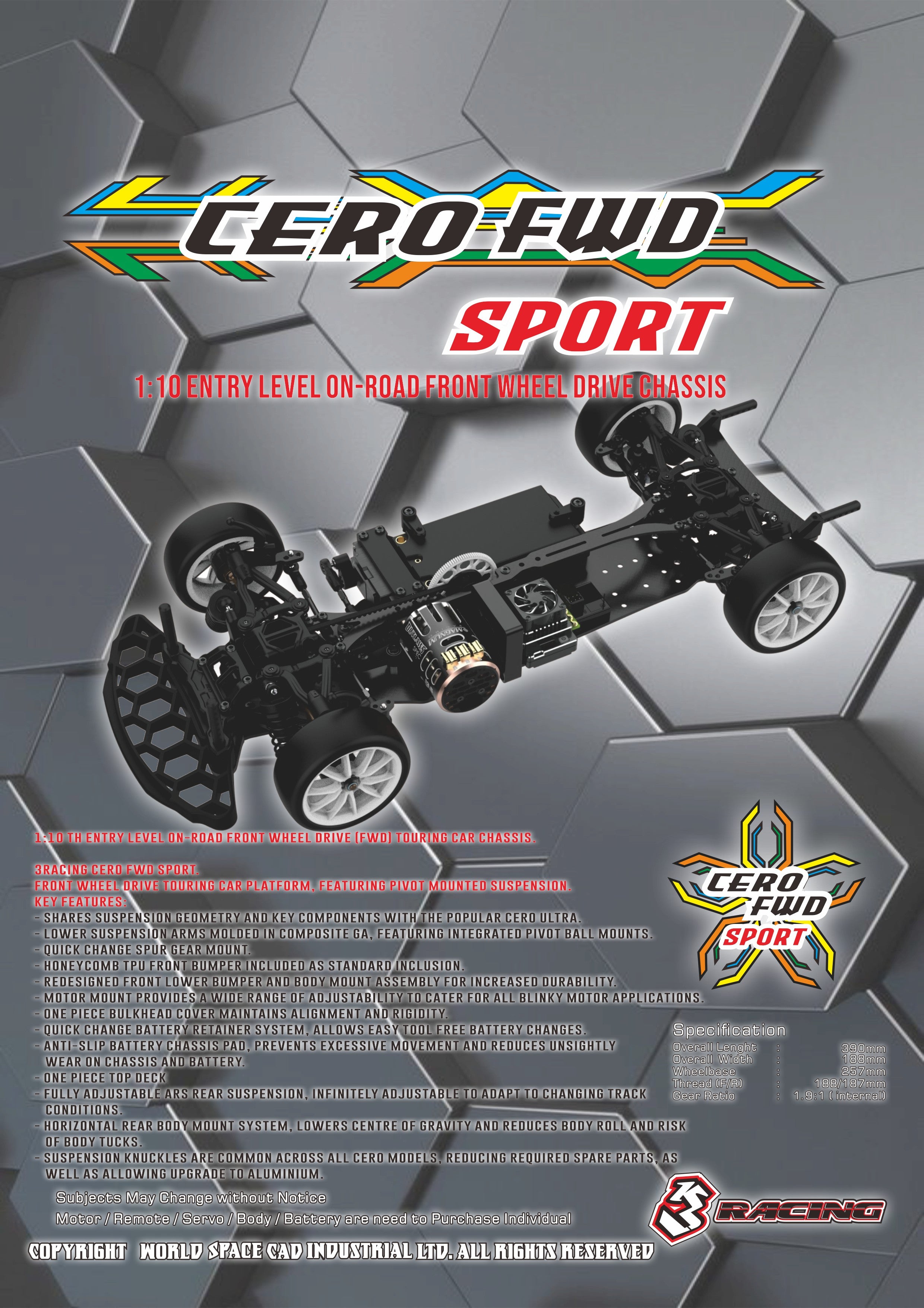 3Racing KIT-CERO FWD Sport Châssis Touring 1/10 Traction