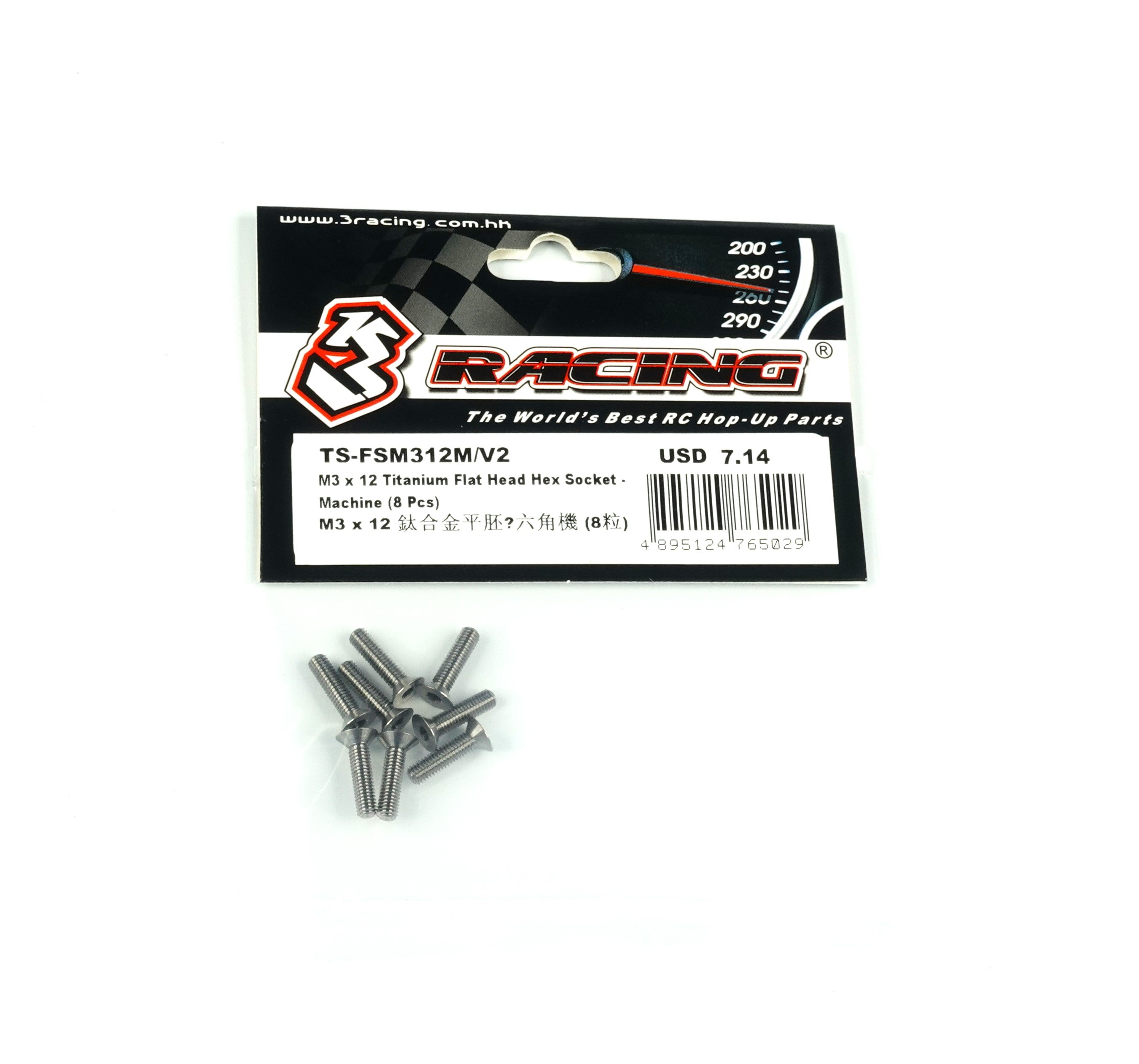 3RACING Parts M3 Ver.2 vis titane tête fraisée M3x8mm 8 pcs