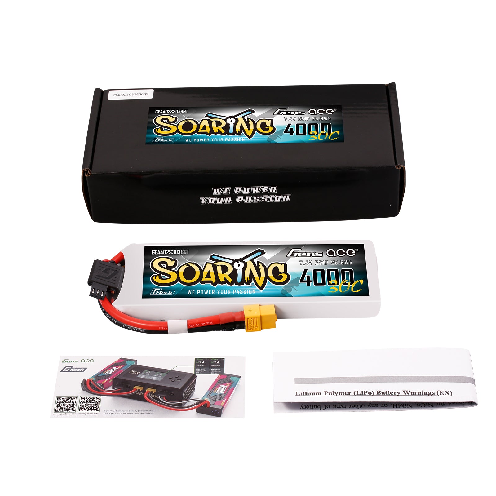 Gens ace Soaring 4000mAh 2S 30C batterie LiPo XT60 7,4V
