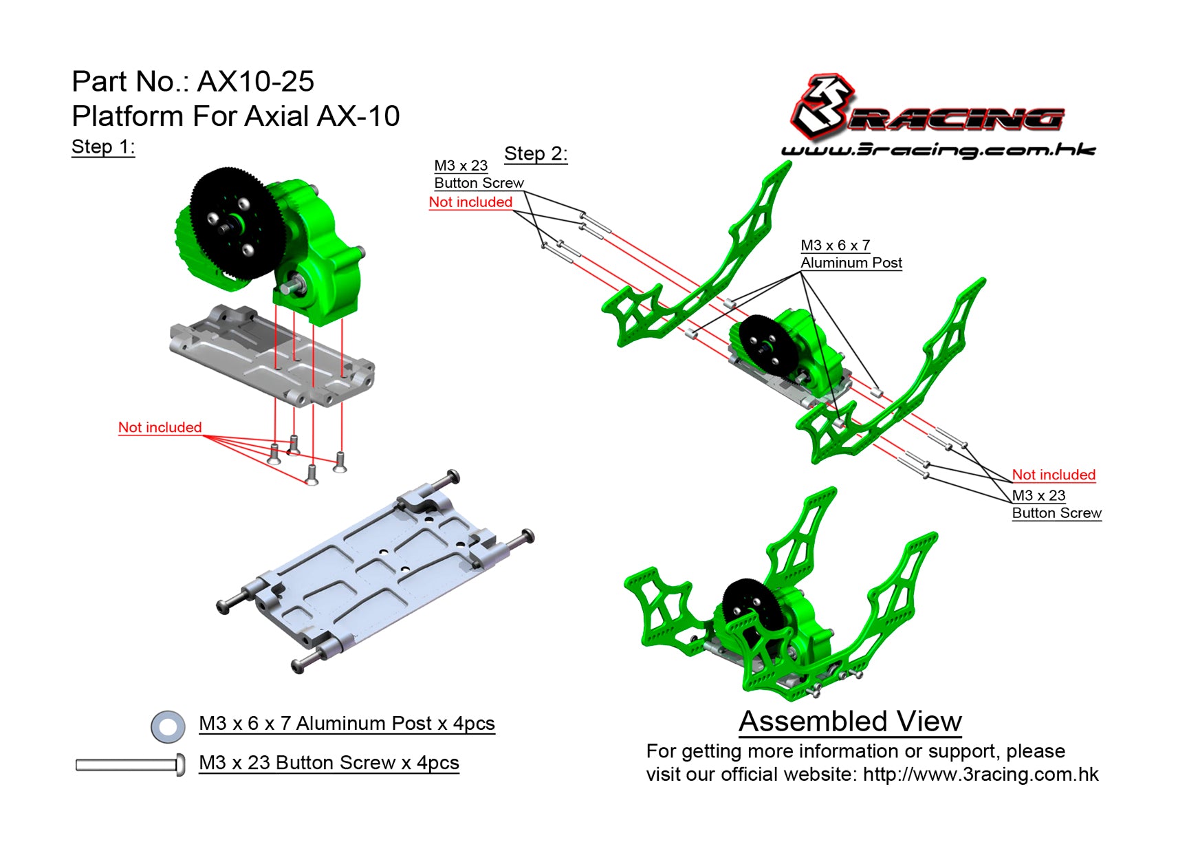 3Racing AX10-25/SI platine AX10 Scorpion