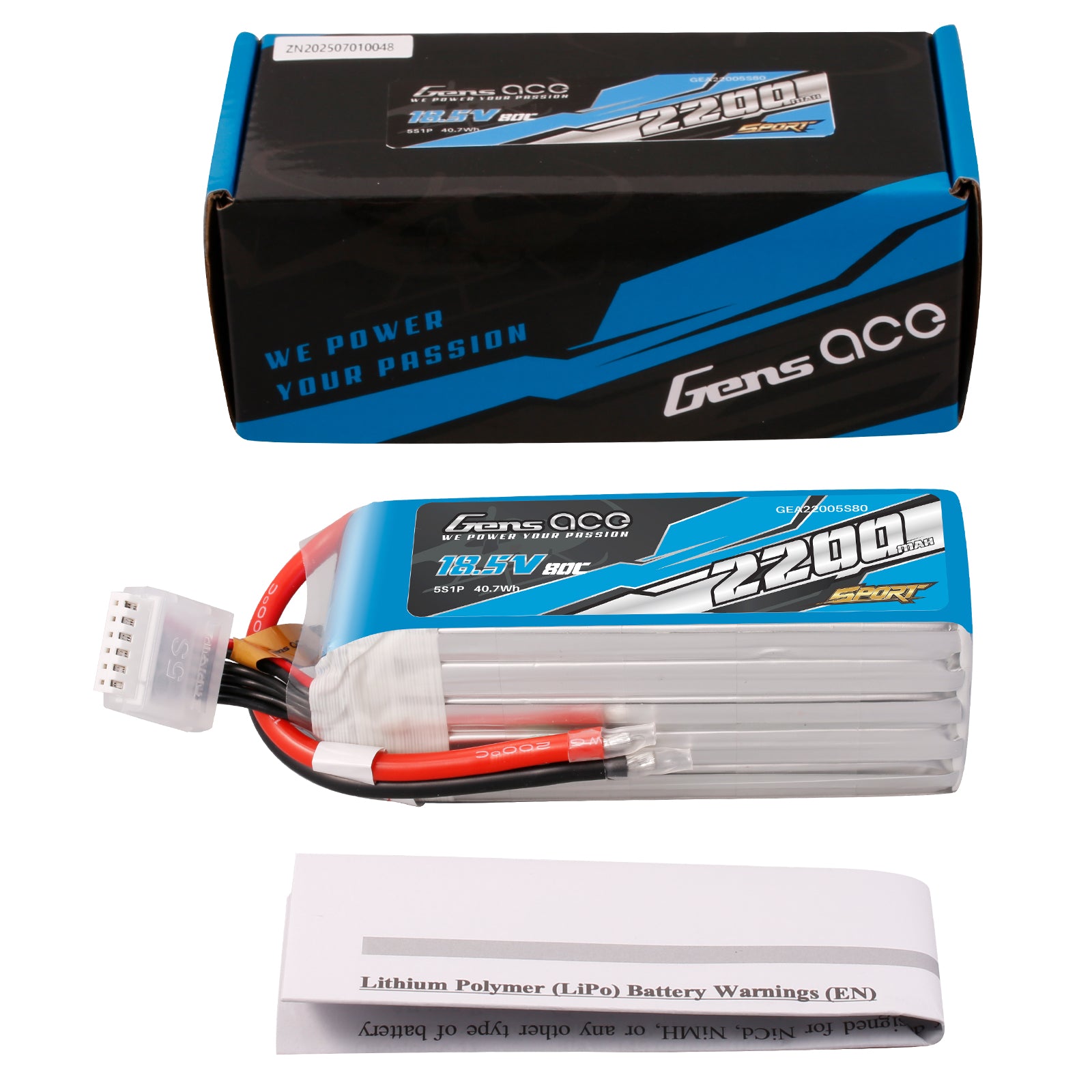 Gens Ace Sport Series 2200mAh 5S batterie LiPo 18.5V 80C