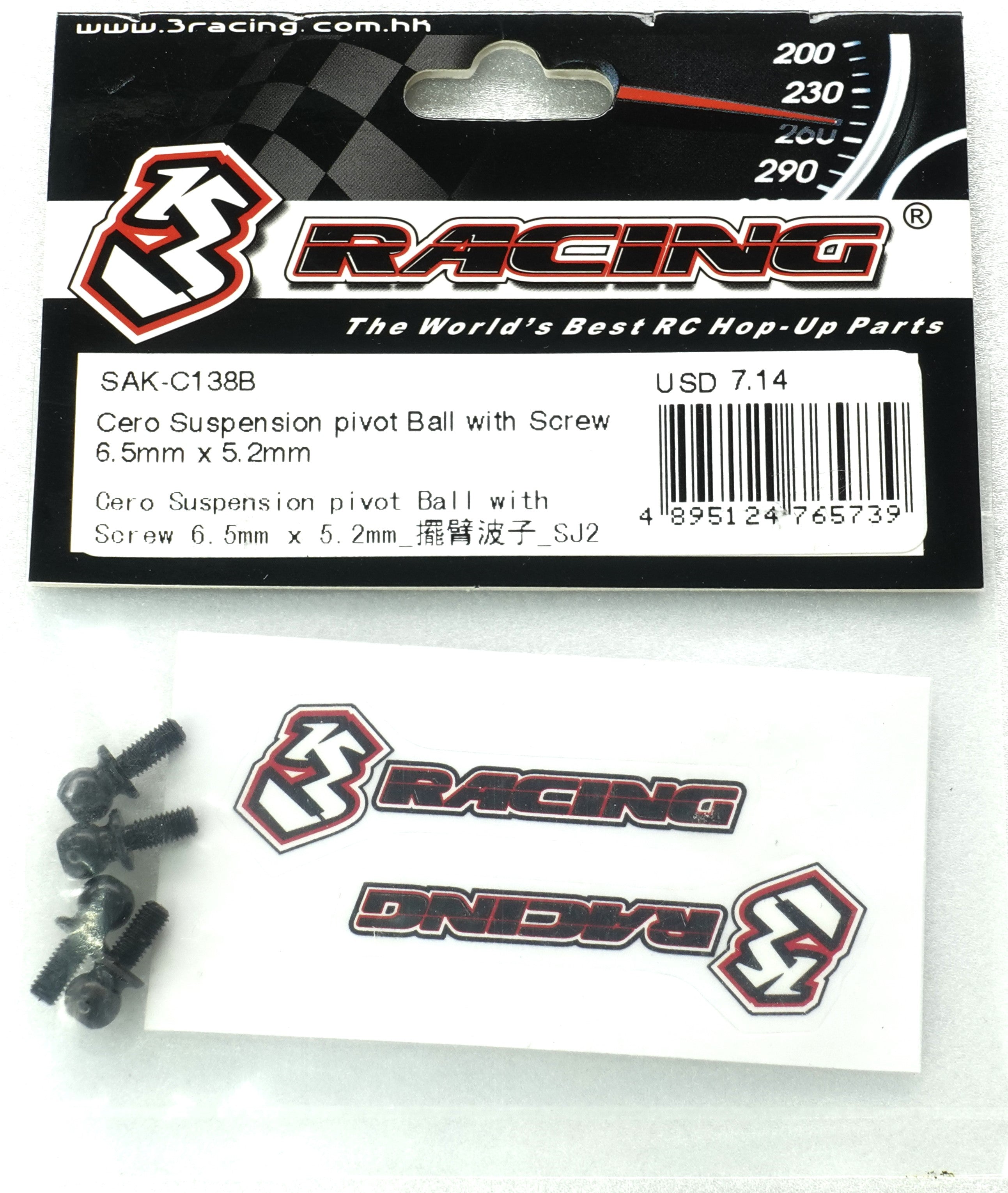 3Racing Cero SAK-C138B rotule suspension 6.5mm avec vis
