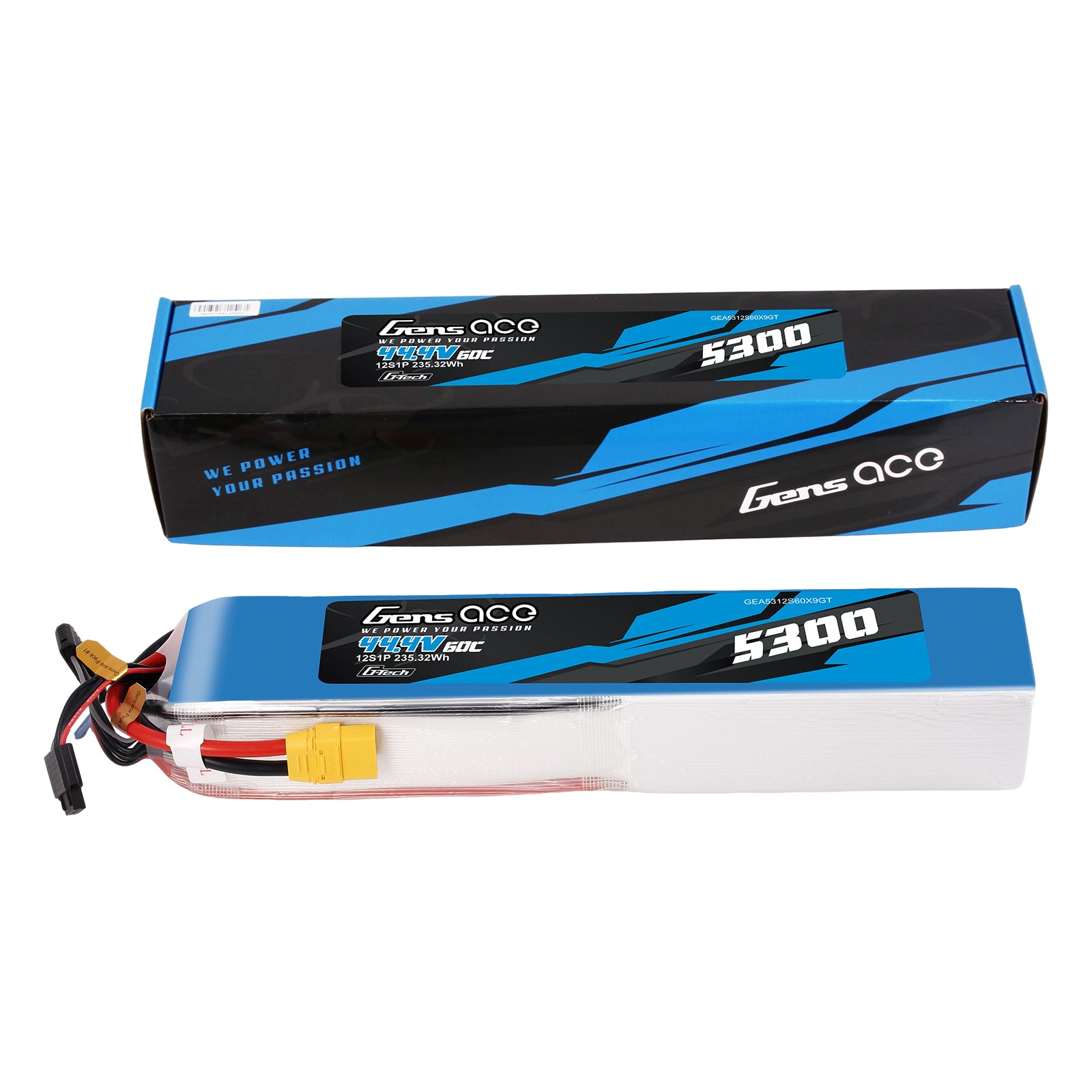 Gens Ace 5300mAh 12S 60C batterie LiPo 44,4V XT90 héli
