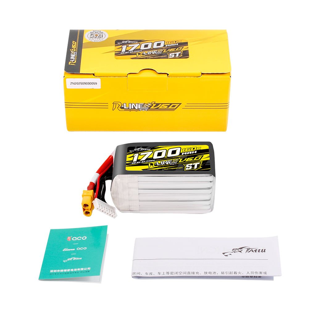 Tattu R-Line 1700mAh 6S 160C 22.2V batterie LiPo XT60 ST