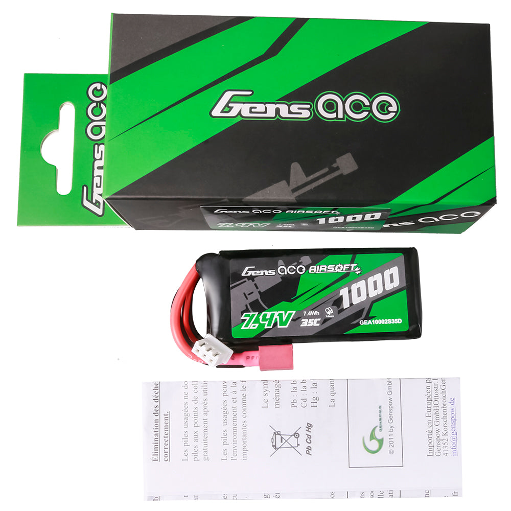 Gens Ace Airsoft 1000mAh 2S 7.4V batterie LiPo Deans
