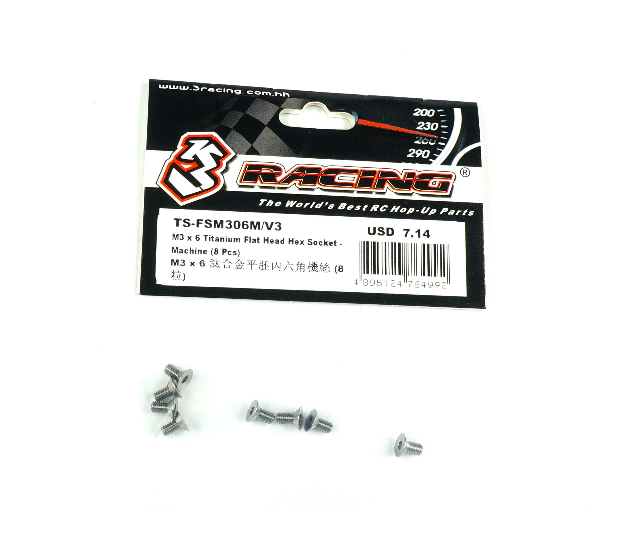 3RACING Parts M3 Ver.2 vis titane tête fraisée M3x8mm 8 pcs