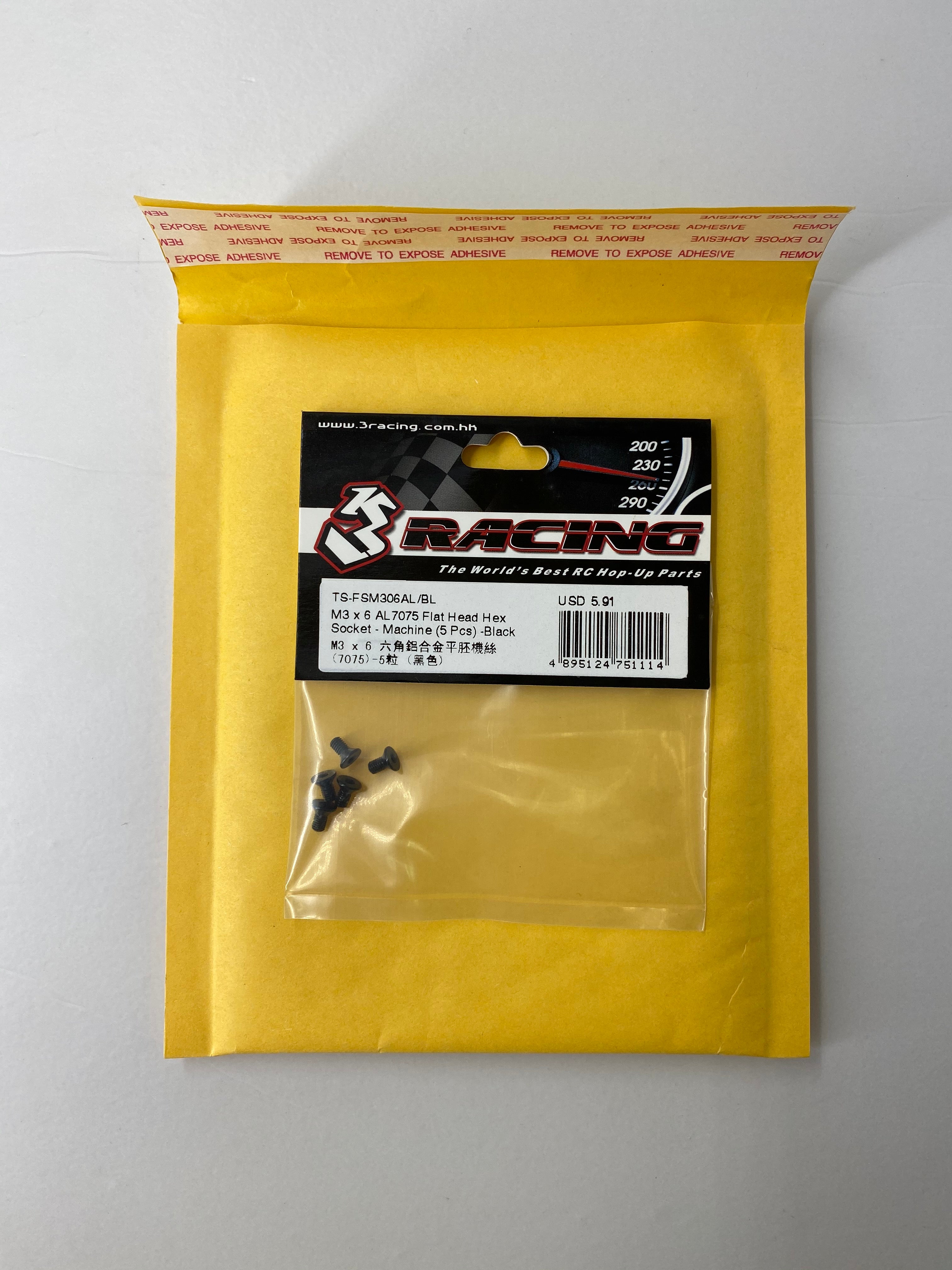 3Racing M3 AL7075 vis alu tête fraisée noire 6mm x5