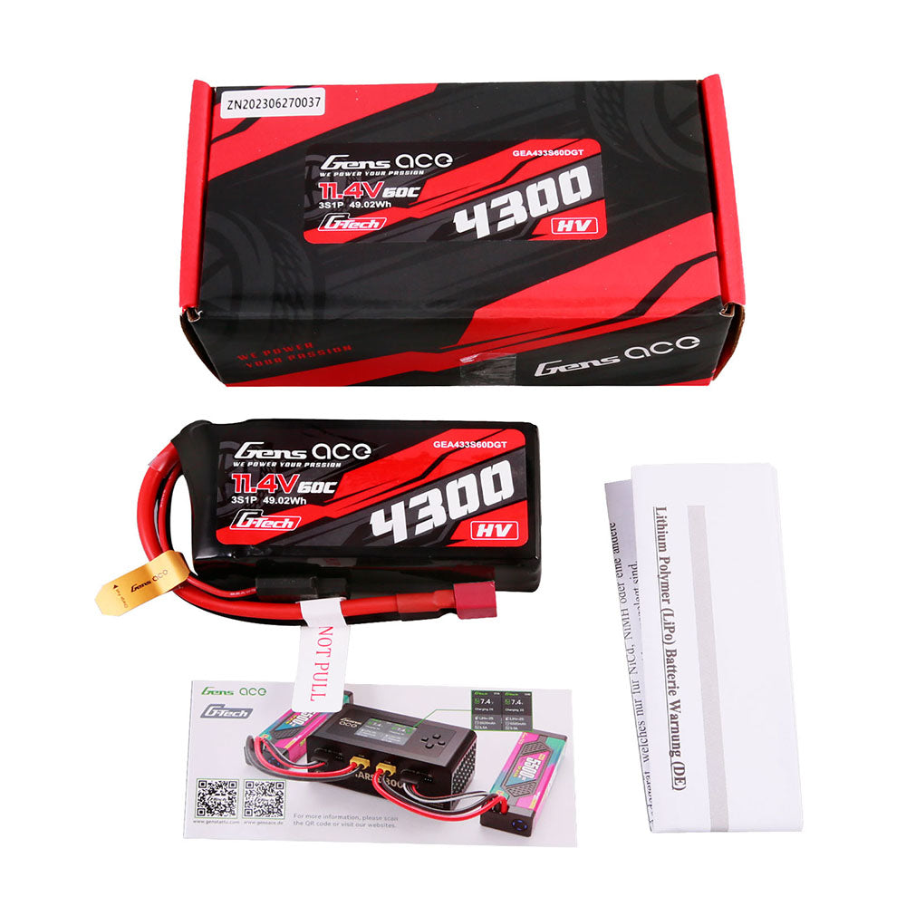 Gens Ace Car Classic 4300mAh 3S batterie LiPo HV 60C Deans