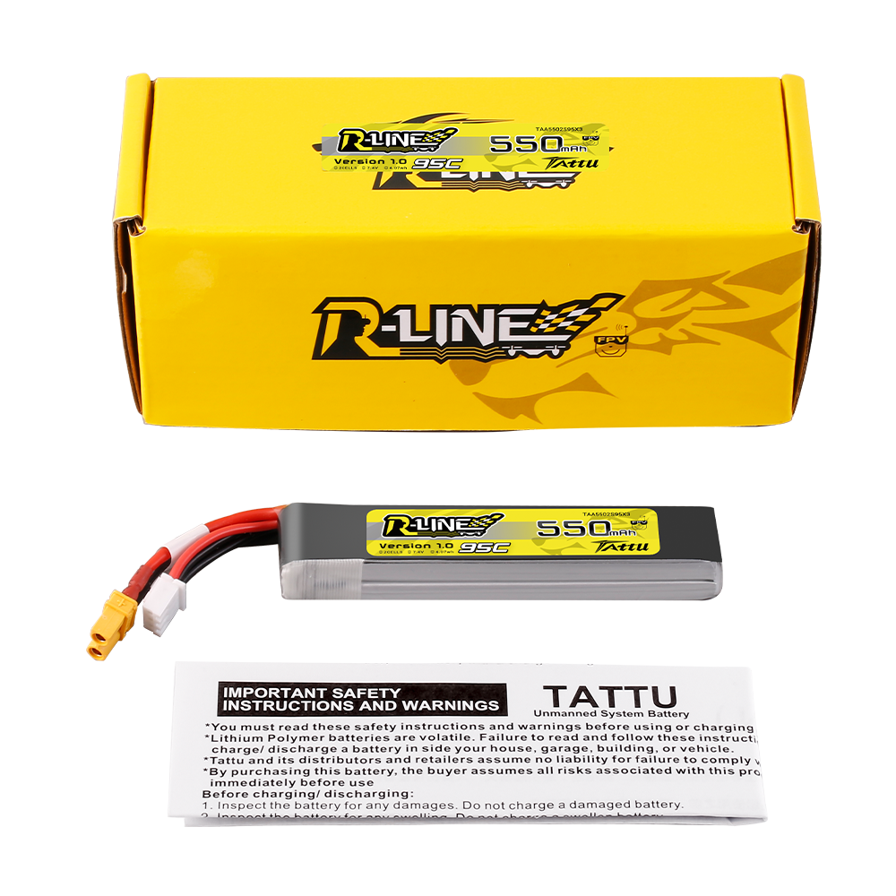 Tattu R-Line 550mAh 2S 95C batterie LiPo 7,4V Long