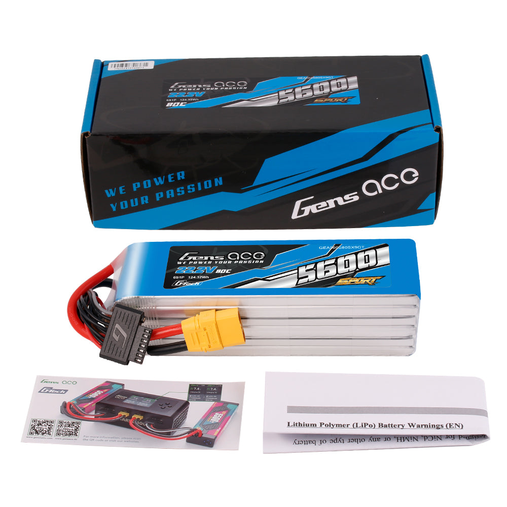 Gens Ace Sport 5600mAh 6S 80C batterie LiPo XT90 hélico 700