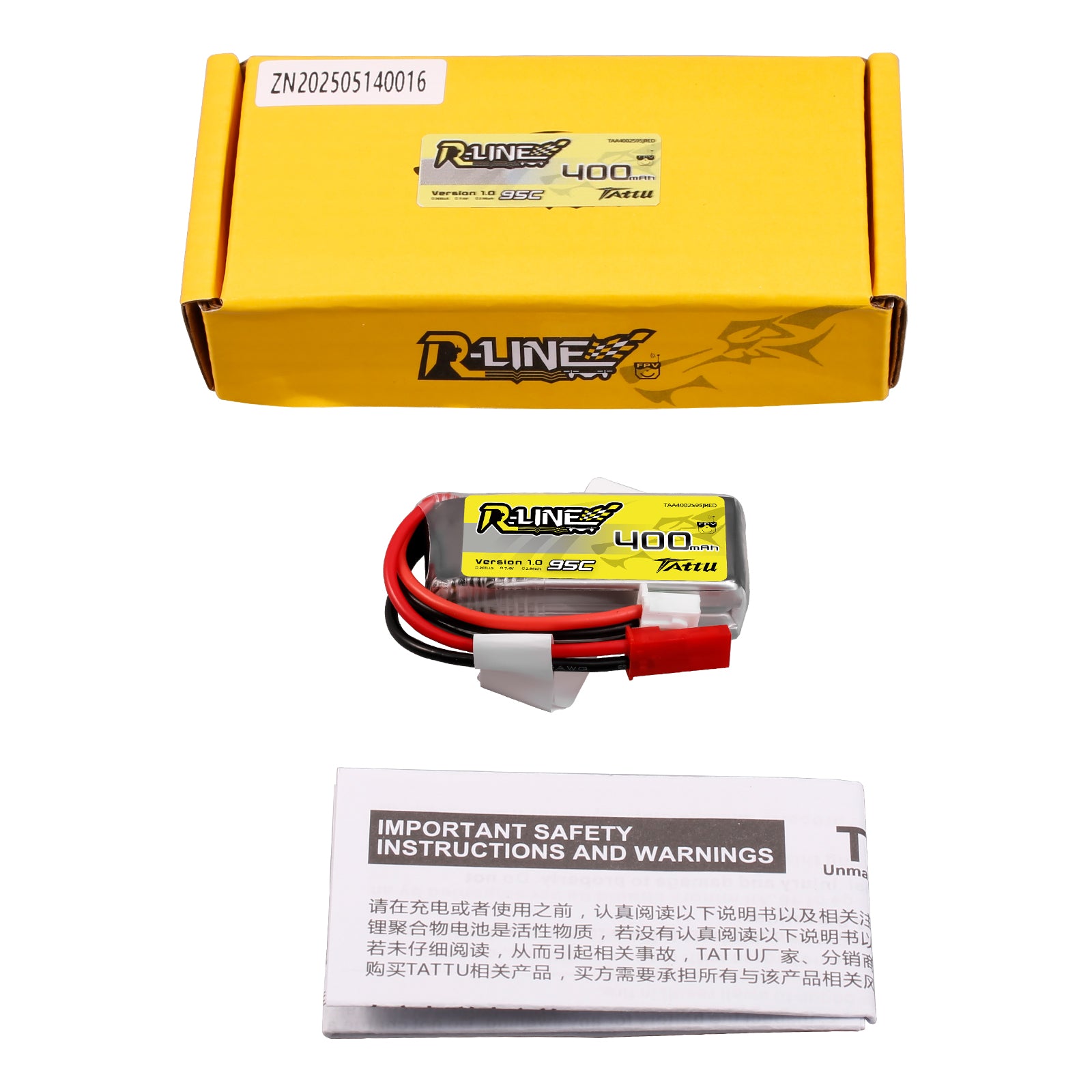 Tattu R-Line 400mAh 2S batterie LiPo 95C JST-SYP