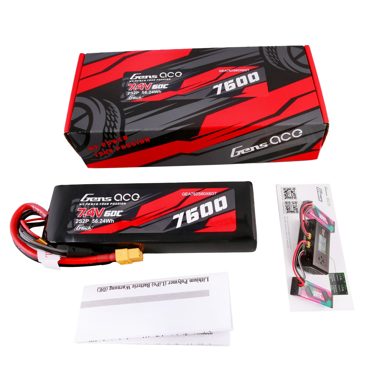 Gens Ace Car Classic 7600mAh 2S 60C batterie Lipo XT60