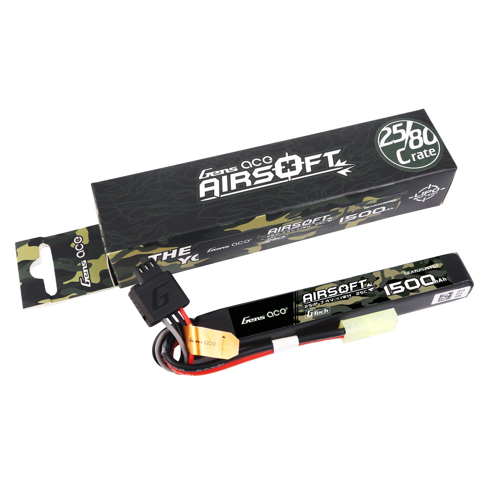 Gens Ace 1500mAh 2S 25C 7.4V batterie airsoft Mini Tamiya